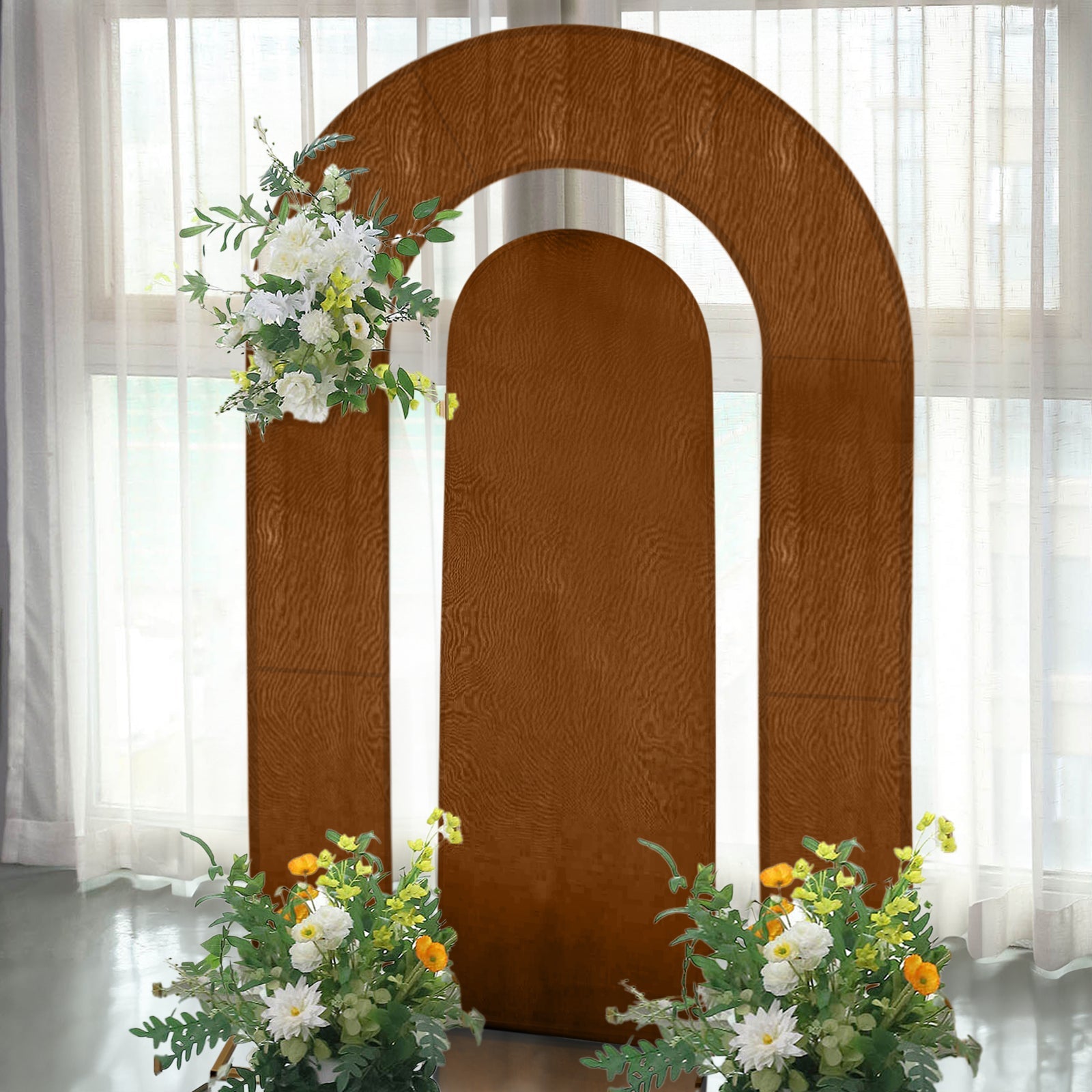 Exclusive Set of 2 Brown Spandex Fitted Covers for 6ft and 8ft Round Top & Double Arch Wedding Backdrop Stands