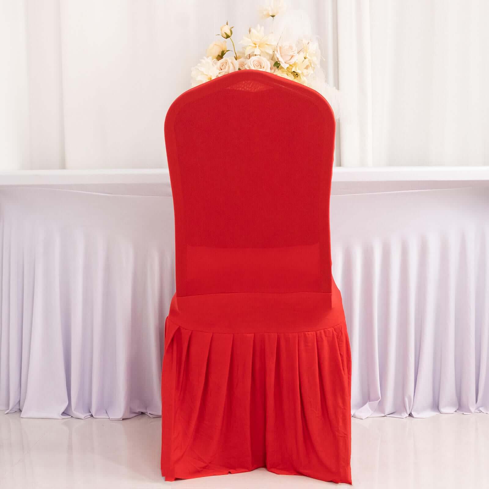 Hot Deal! Red Spandex Stretch Chair Cover with Ruffle Pleated Skirt for Banquet Chairs (1-Piece)