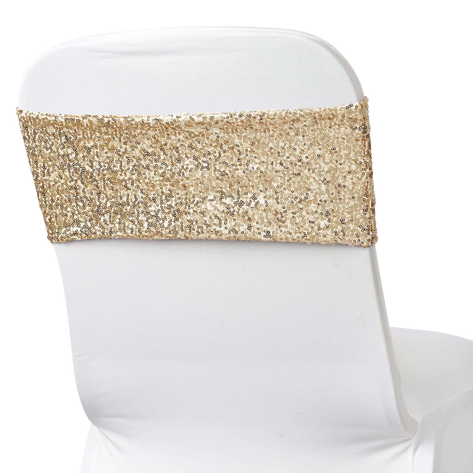5-Piece Set of Champagne Sequin Spandex Stretch Chair Bands, Ideal for Decorations