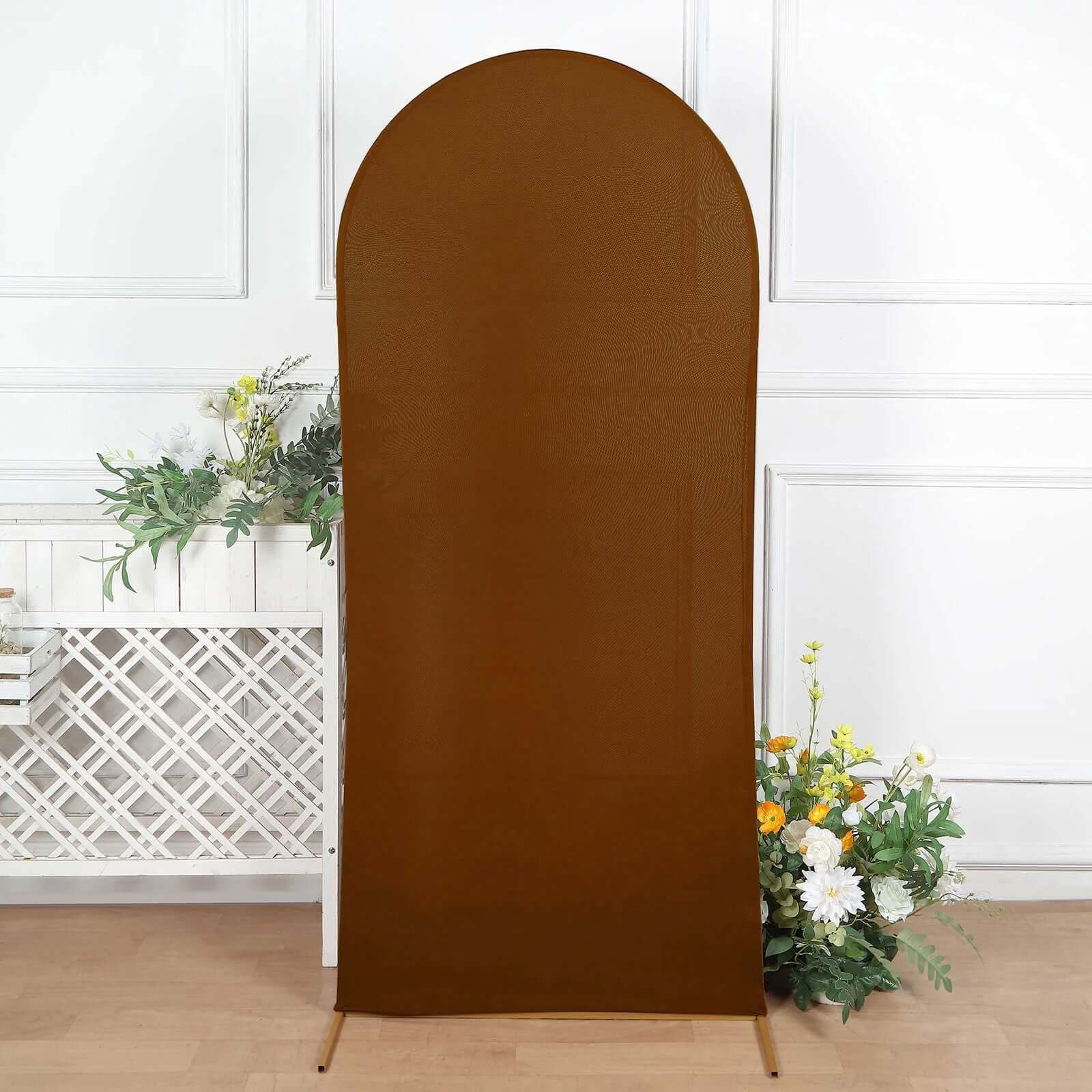 6ft Double - sided Cinnamon Brown Spandex Fitted Cover for Round Top Wedding Arch