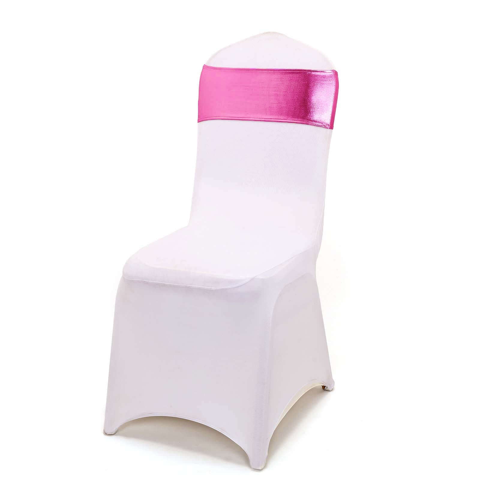 Hot Deal! 5-Piece Set of Fuchsia Metallic Spandex Chair Sashes with Round Diamond Plastic Buckles