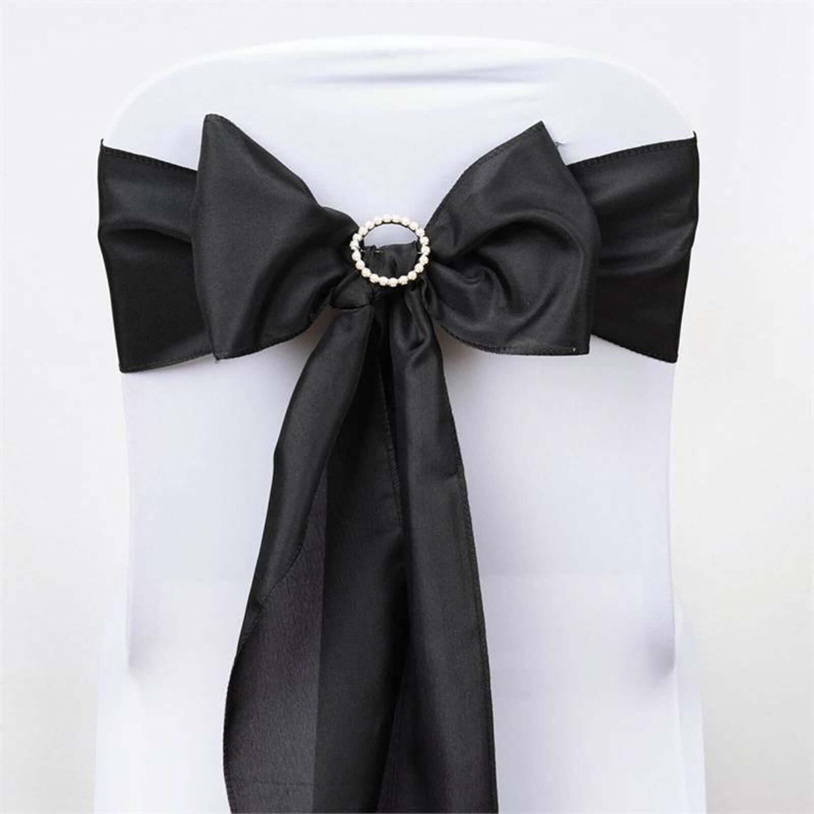 5-Pack Black Polyester Chair Sashes - Elegant Decor for Special Events
