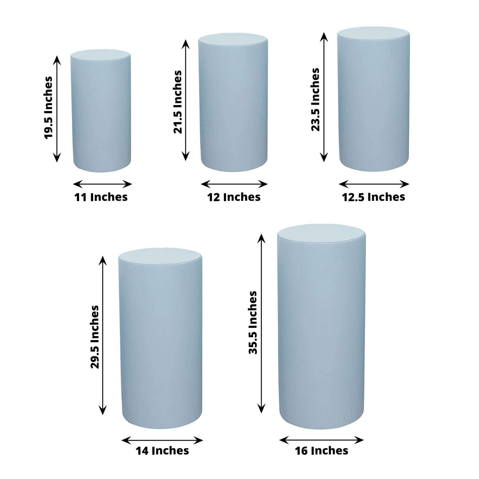 5-Piece Set of Stretchy Dusty Blue Spandex Cylinder Pedestal Stand Covers - 160 GSM