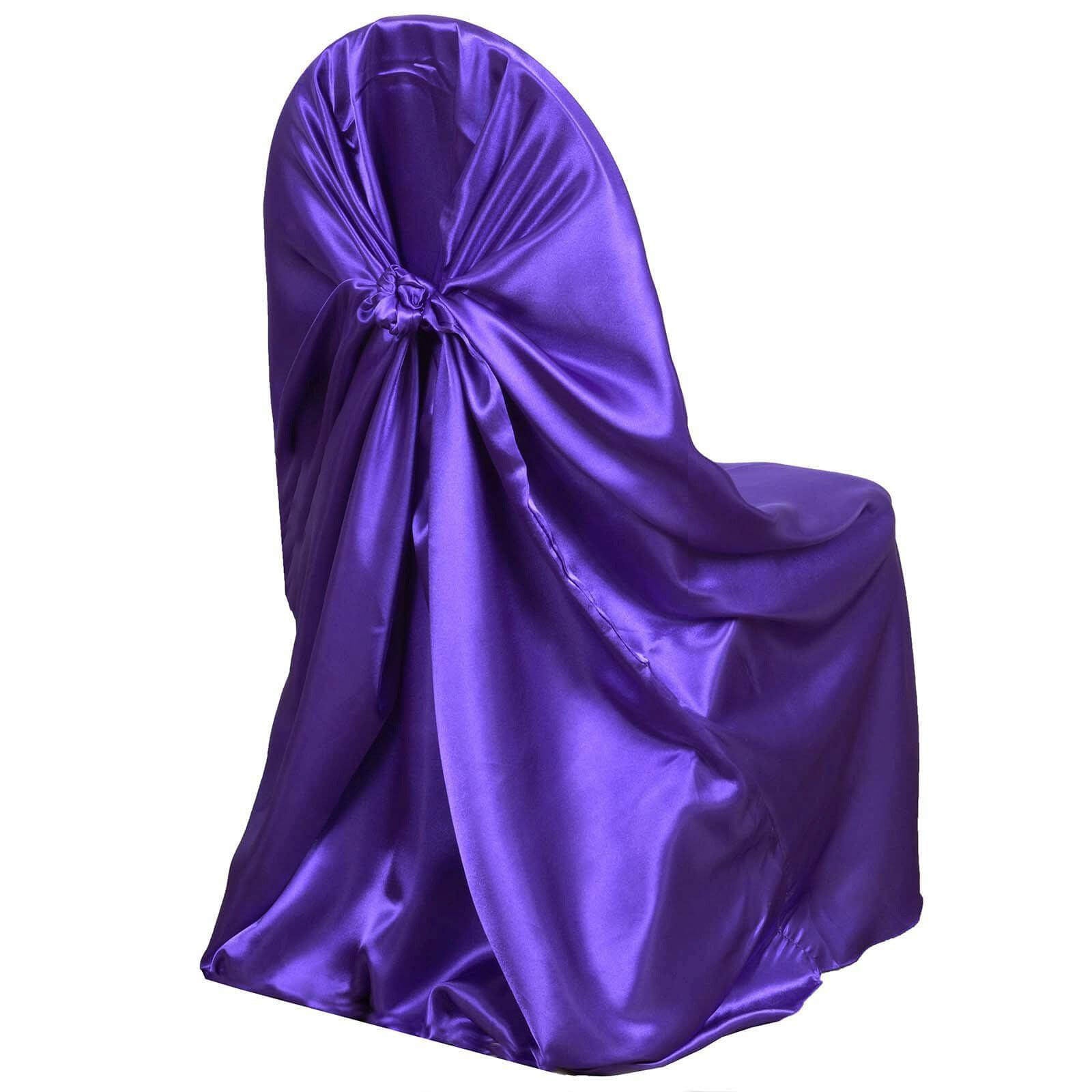 Affordable Purple Satin Self-Tie Chair Covers - Universal Design for Folding, Dining & Banquet Chairs