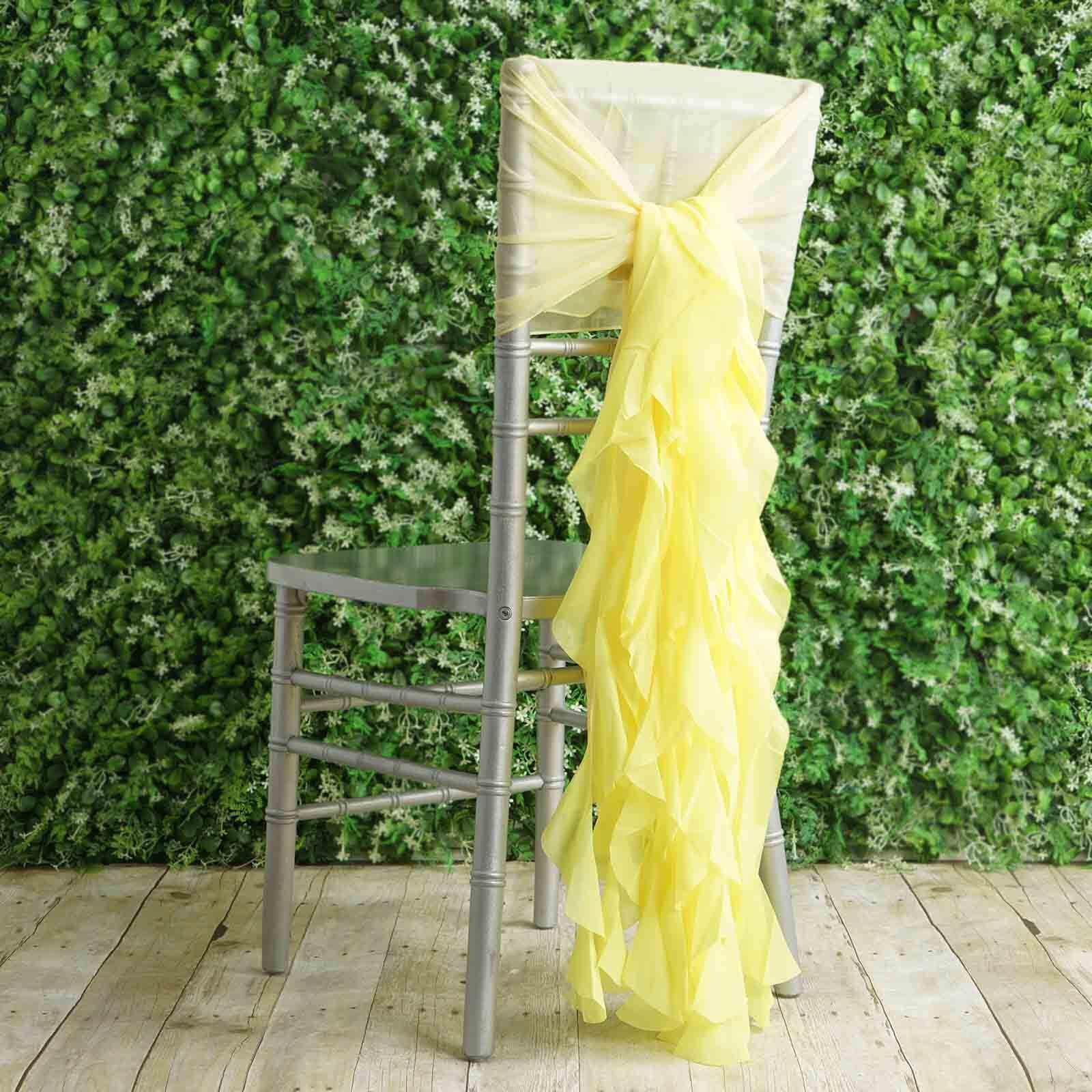 Stylish Yellow Chiffon Chair Sashes with Willow Ruffles Design - 1 Set, Perfect for Decor
