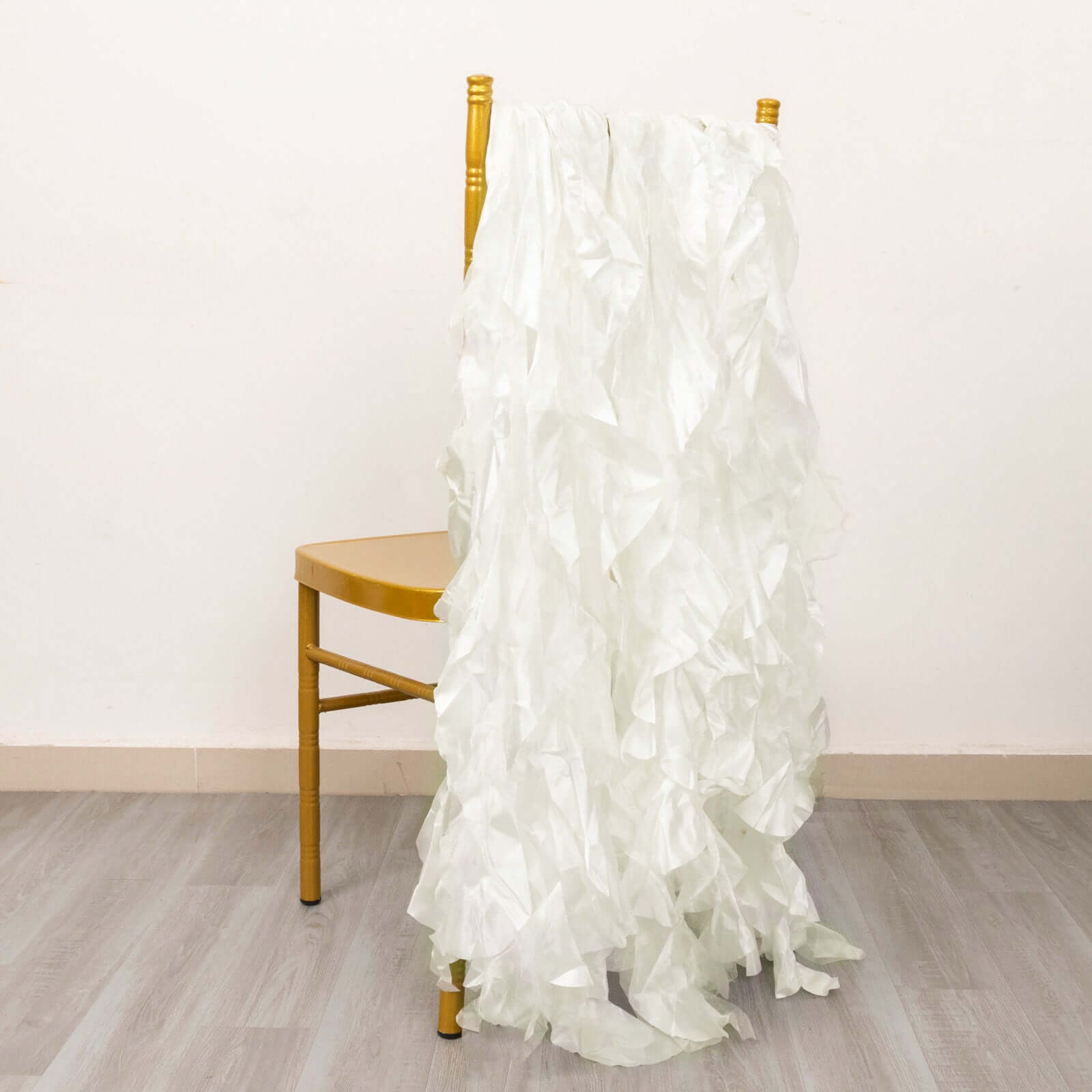 5-Pack Ivory Chiffon Satin Chair Sashes with Curly Willow Style - Easy Installation