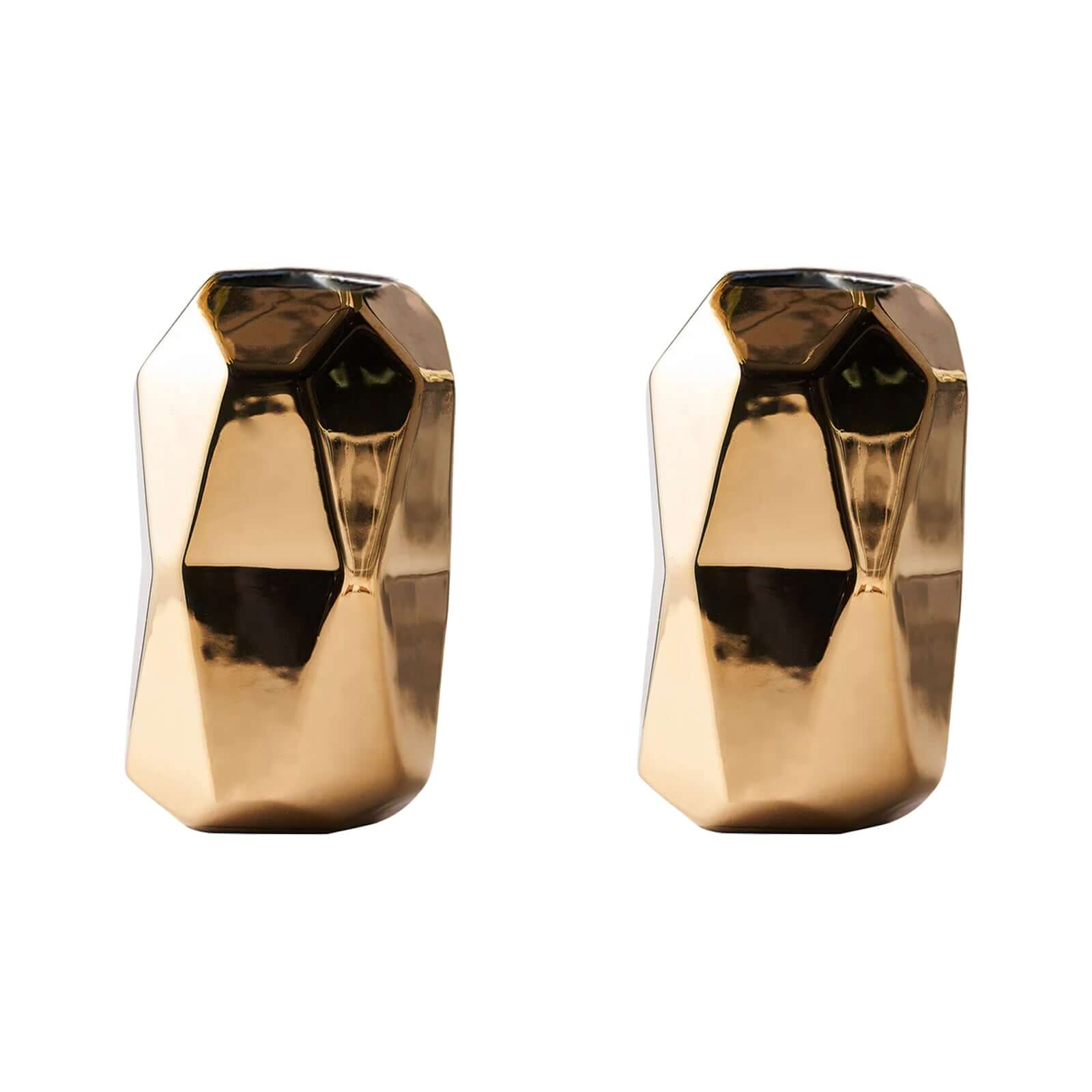2-Pack Gold Metallic Ceramic Geometric Cylinder Vases - Ideal for Stylish Floral Arrangements