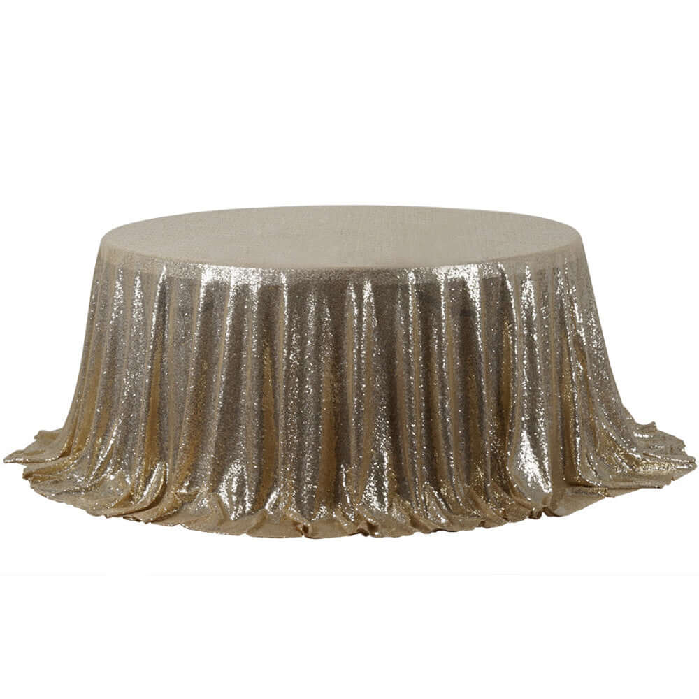 Champagne Seamless Round Sequin Tablecloth, 132-Inch Dazzling Cover