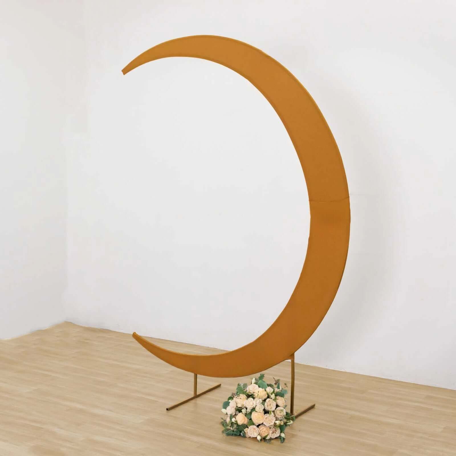 Custom-Fitted 7.5ft Gold Spandex Cover for Crescent Moon Wedding Arch Stand