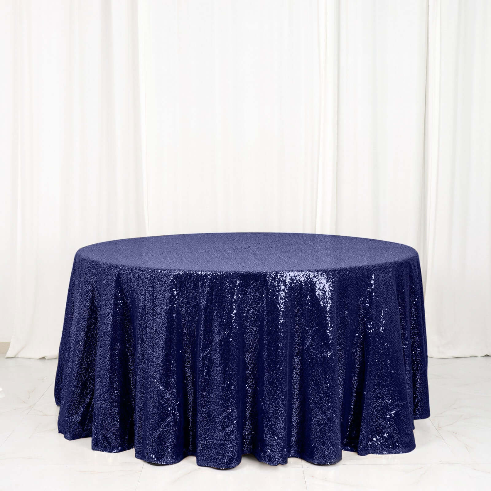 Navy Blue Seamless Glittering 120' Round Sequin Tablecloth - Ideal for Events