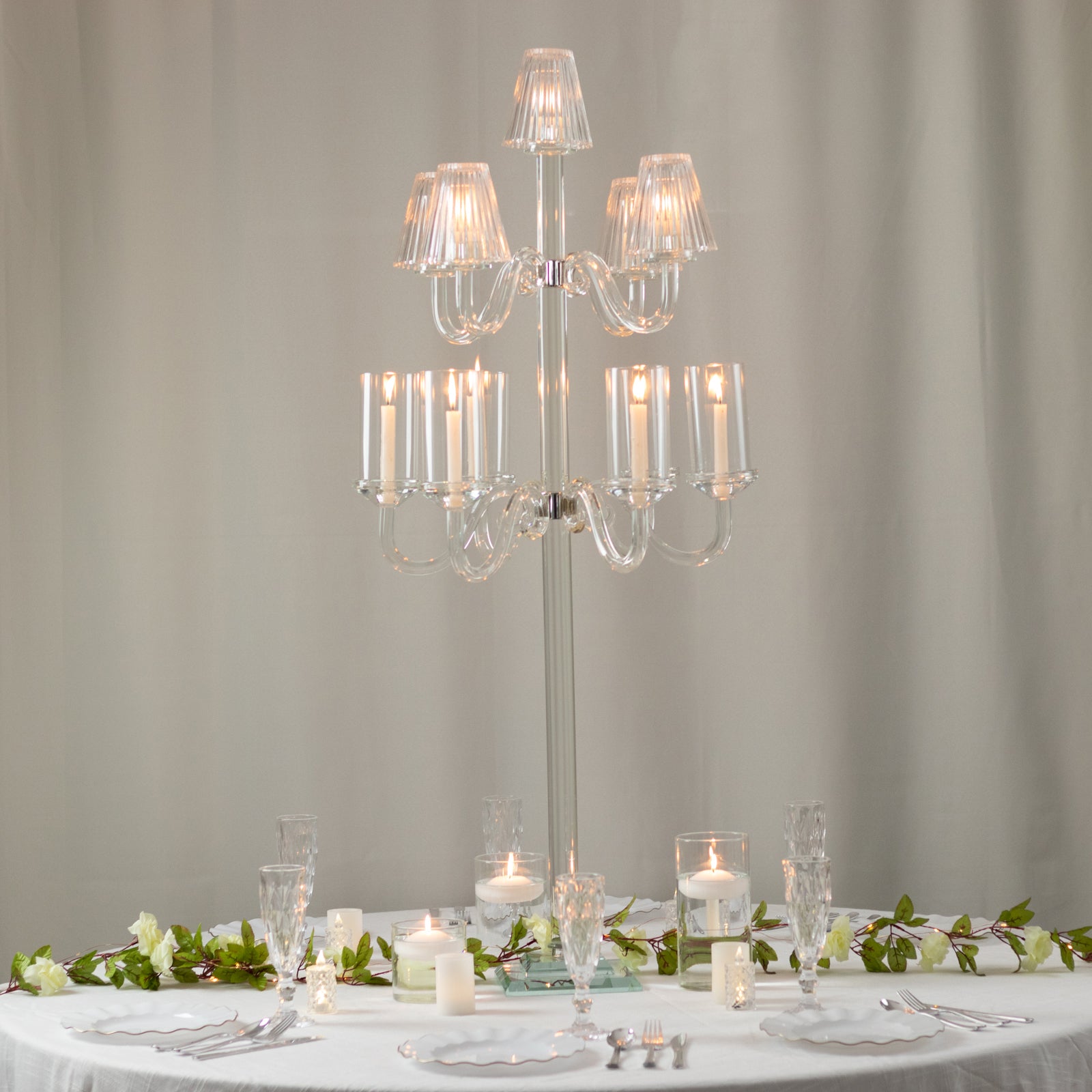 Hot Deal! 11-Arm Crystal Glass Candelabra for Weddings and Home Decor, Fits Taper & Tealight Candles