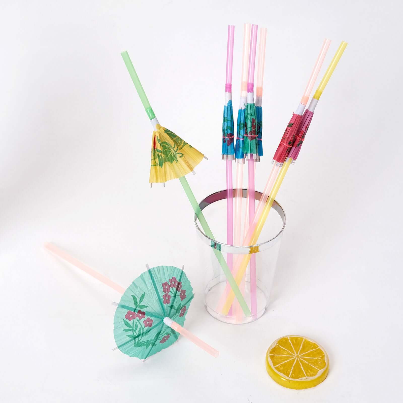 50-Pack Multi-Colored Disposable Umbrella Straws - Perfect for Tropical Parties