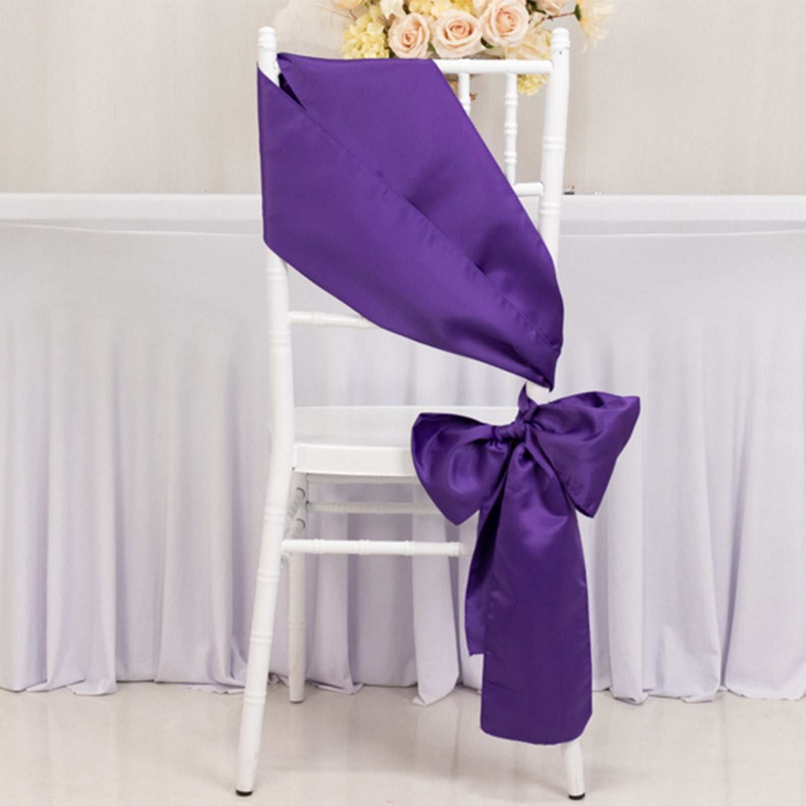 5-Piece Set of Purple Lamour Satin 6x106 Chair Sashes - Reusable Decorative Bows