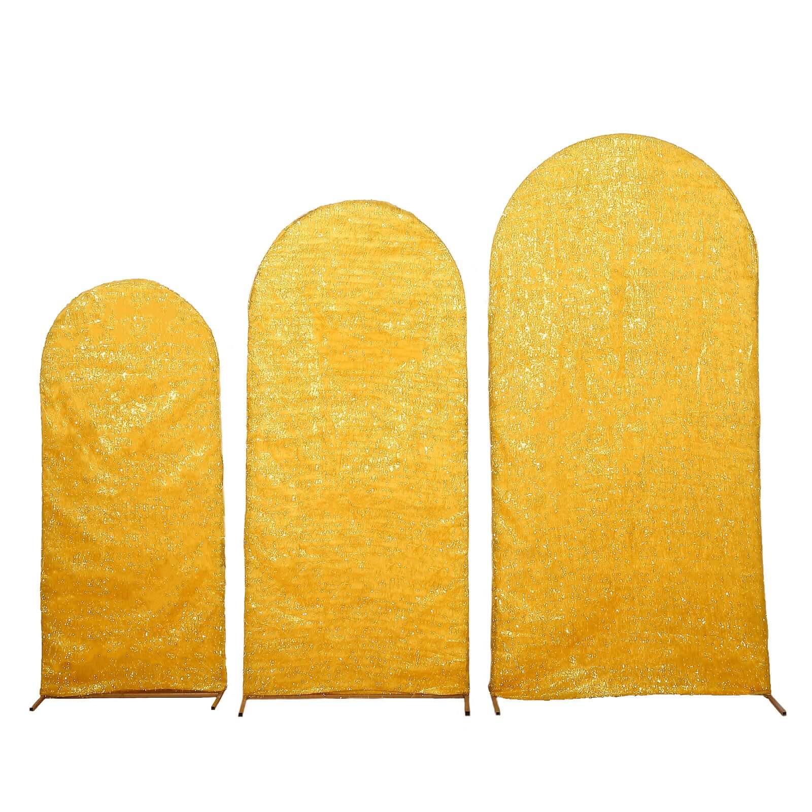 Hot Sale! Set of 3 Gold Metallic Fringe Covers for Chiara Round Top Wedding Arch Backdrop Stands (5ft, 6ft, 7ft)