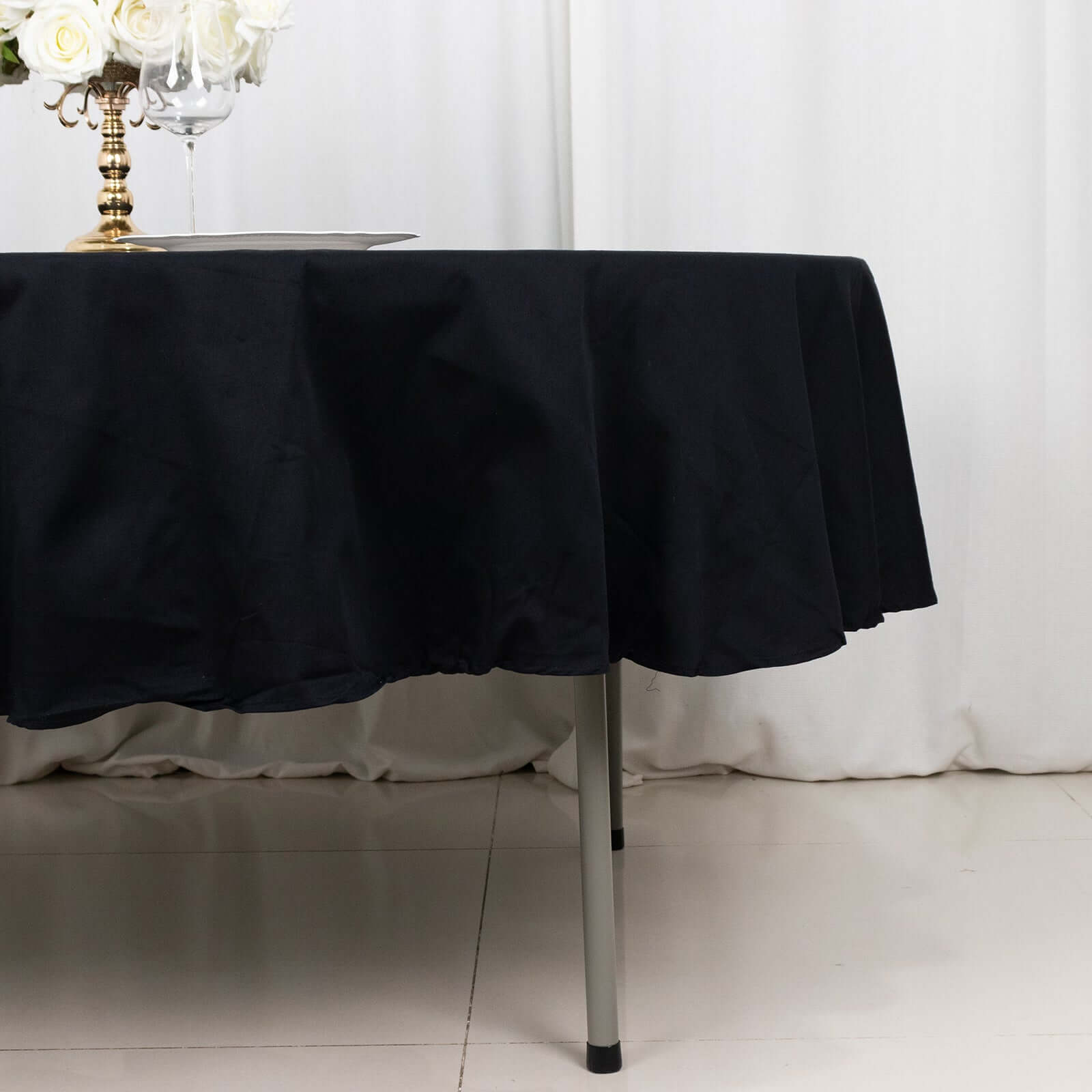Black 90 Round 100% Cotton Tablecloth - Soft, Breathable & Exquisite