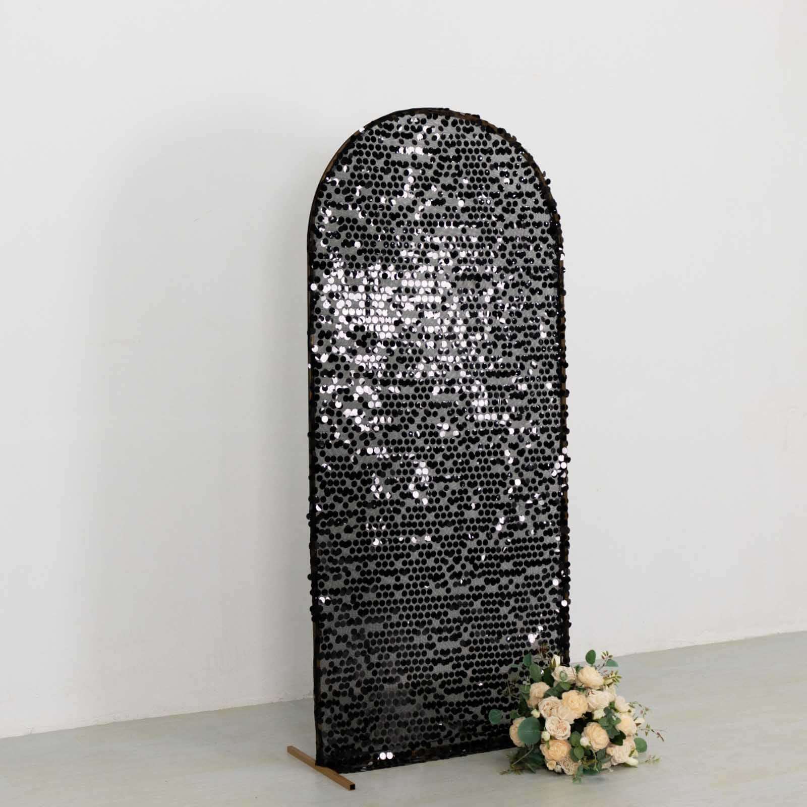 Hot! 6ft Sparkly Black Sequin Fitted Cover for Round Top Wedding Arch