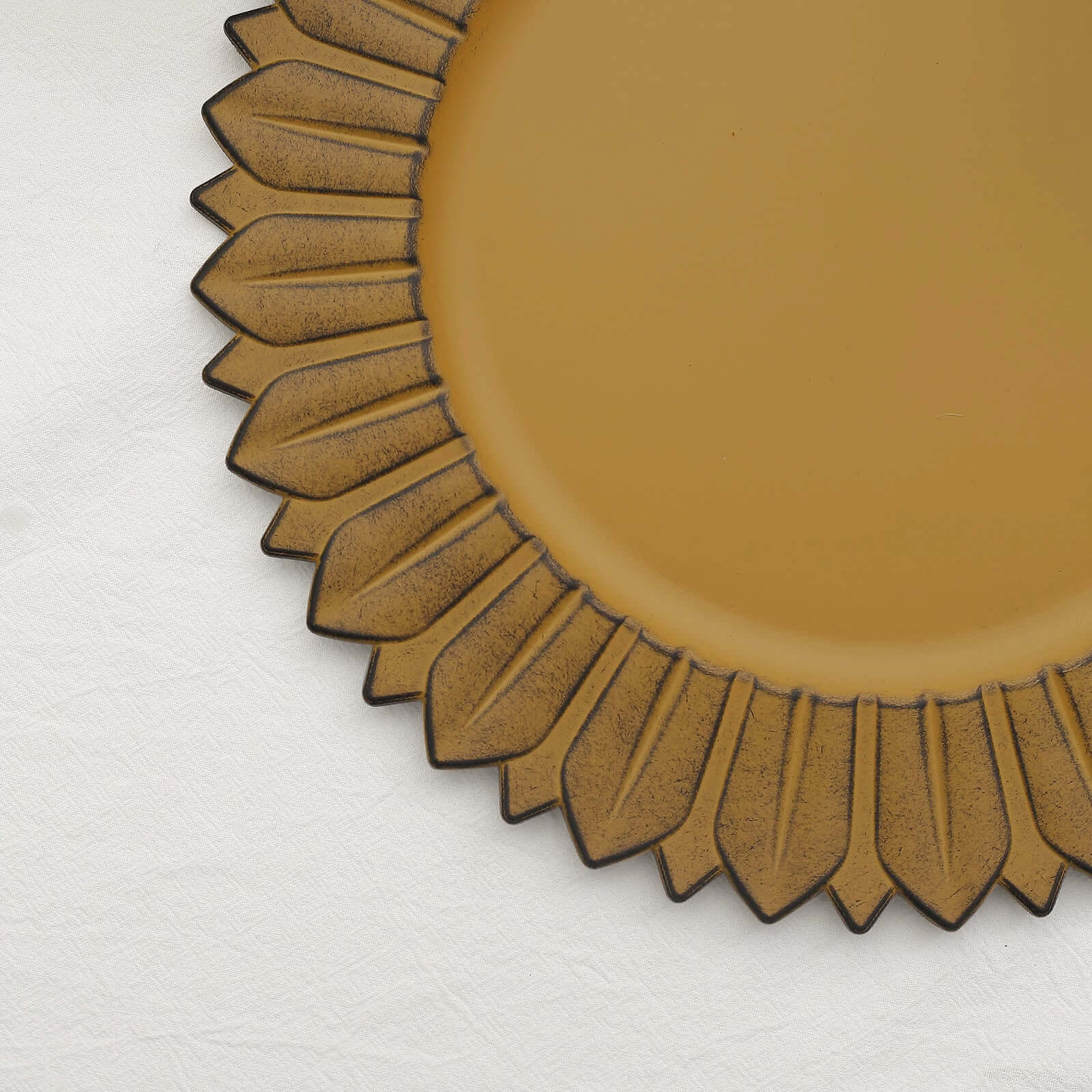 6-Piece Set of 13-Inch Matte Mustard Yellow Plastic Round Charger Plates with Sunflower Rim