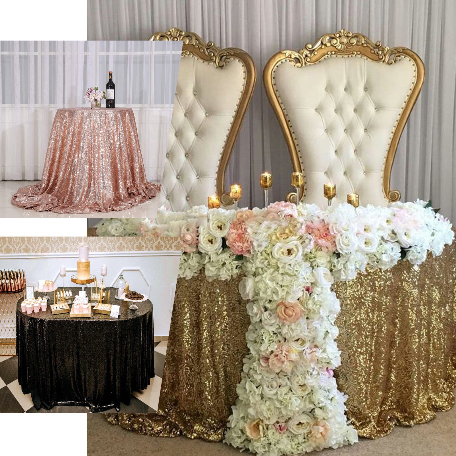 Hot Sale! 120-Inch Dusty Blue Seamless Sequin Round Tablecloth for 5-Foot Tables