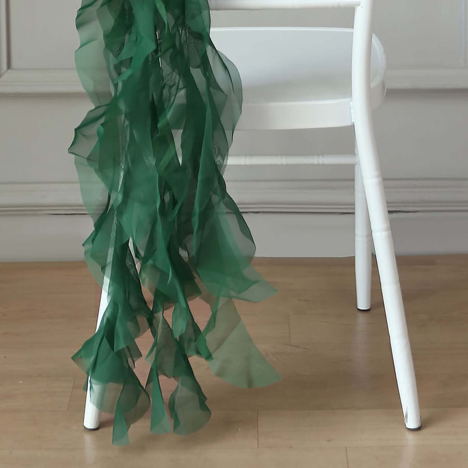 Hunter Emerald Green Chiffon Chair Sashes Set with Willow Ruffles - Elegant Party Decor