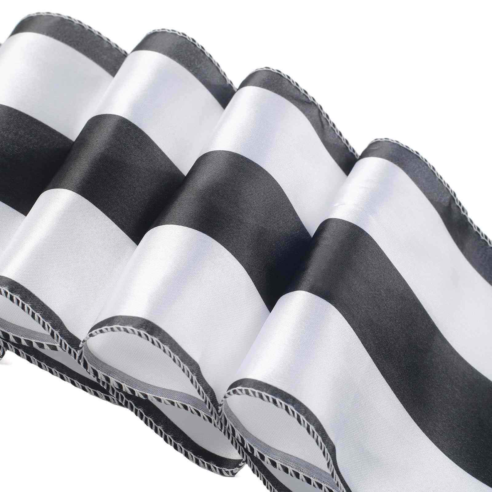 5-Pack Satin Chair Sashes in Black/White Stripes - Ideal Decor for Weddings and Gatherings