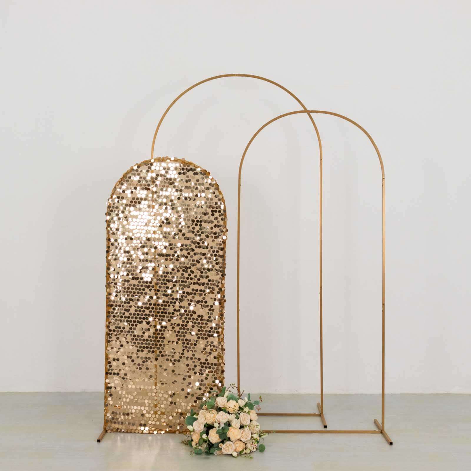 5ft Sparkly Gold Sequin Fitted Cover for Round Top Wedding Arch - Premium Deal