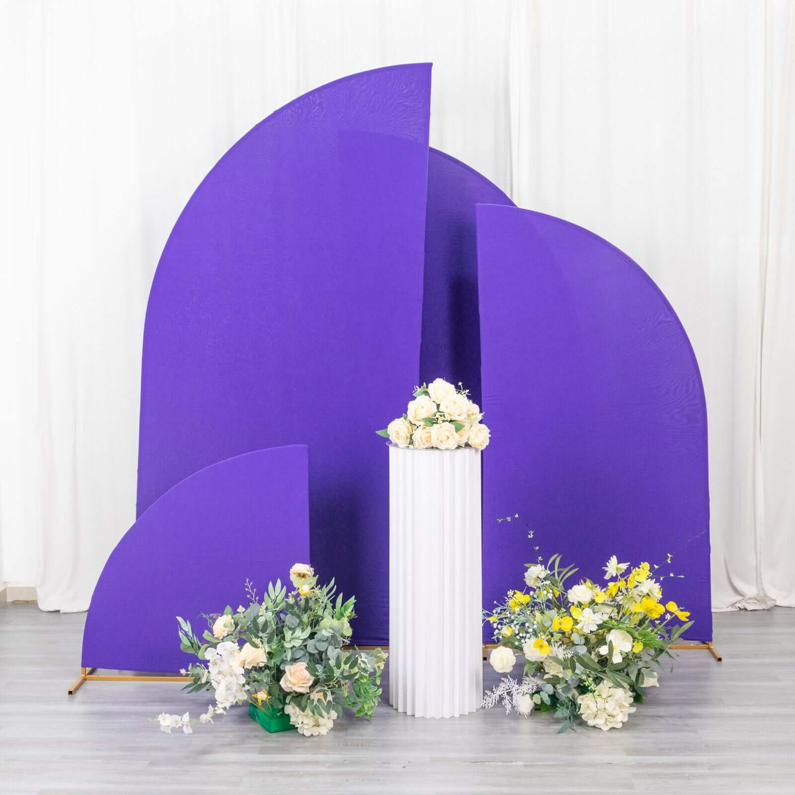Hot Sale! Set of 4 Custom-Fitted Matte Purple Spandex Half Moon Wedding Arch Backdrop Covers in 4 Sizes