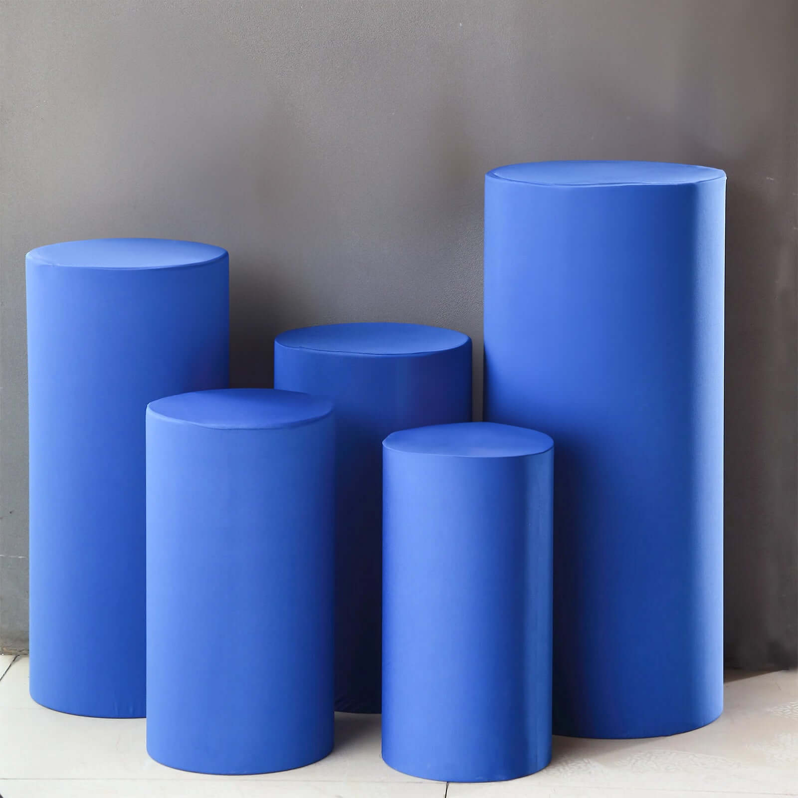 Hot Sale! Set of 5 Royal Blue Stretchable Spandex Cylinder Pedestal Stand Covers - 160 GSM