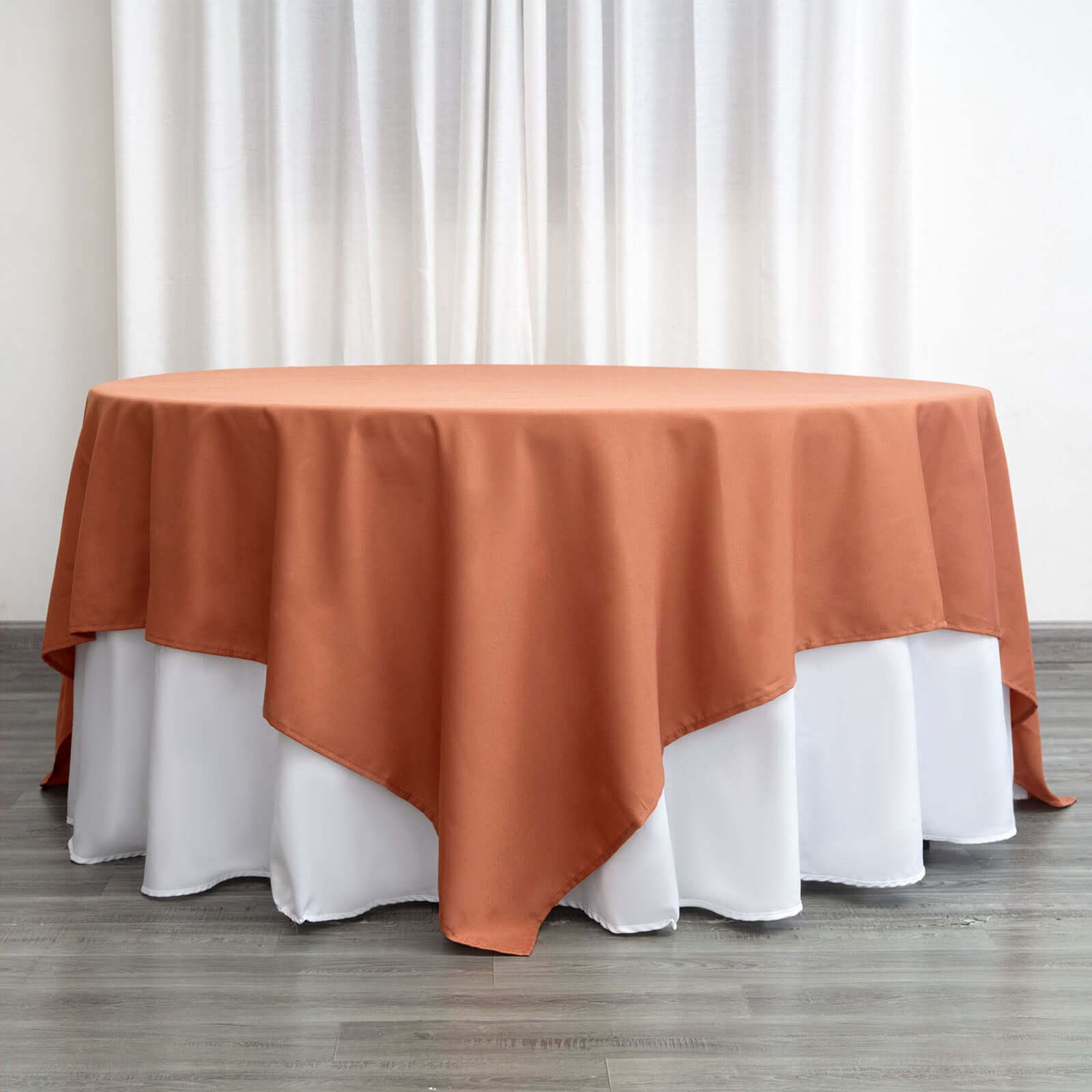 Superb 90x90 Square Polyester Tablecloth in Terracotta (Rust) - Wrinkle-Free & Durable