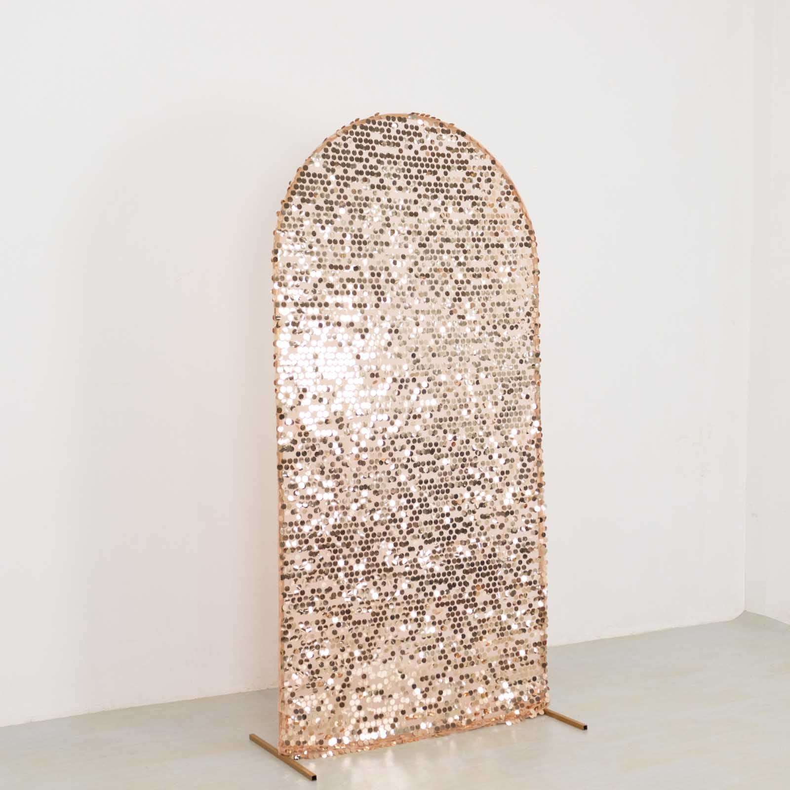 Sparkly 7ft Rose Gold Payette Sequin Fitted Cover for Round Top Wedding Arch - Ideal Decor!