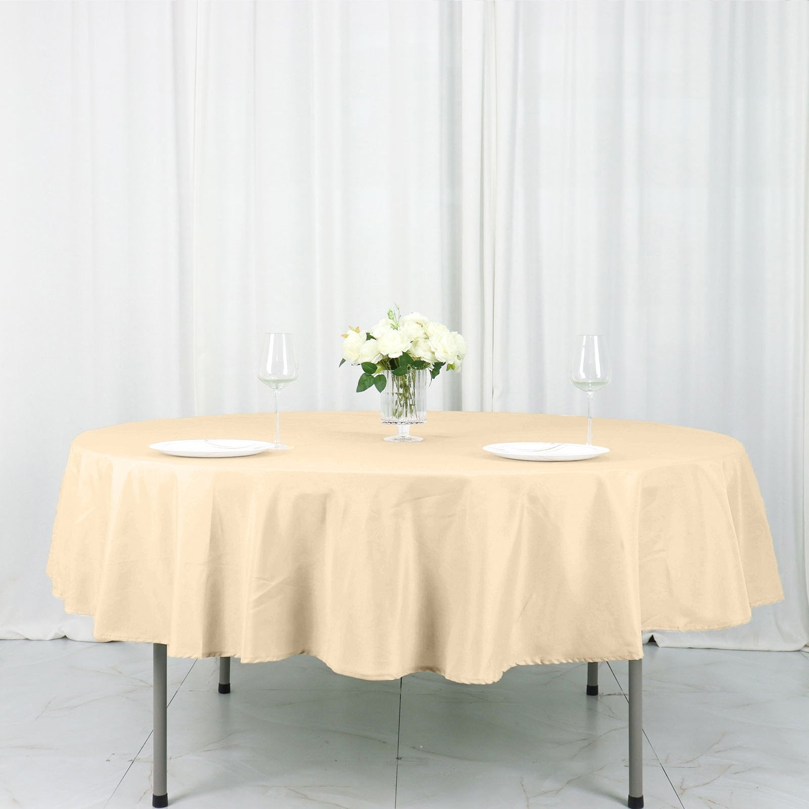 Beige 90" Round Polyester Tablecloth - Stain & Wrinkle-Free, Ideal for Events