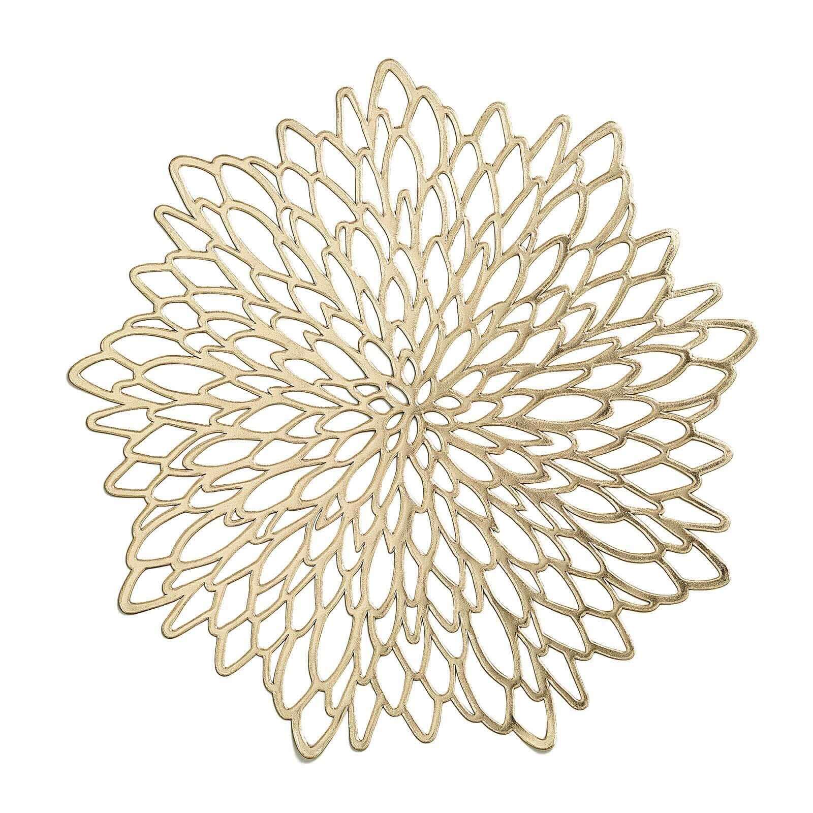 Hot Deal! 6-Pack Gold Floral Vinyl Round Non-Slip Dining Table Mats, 15"