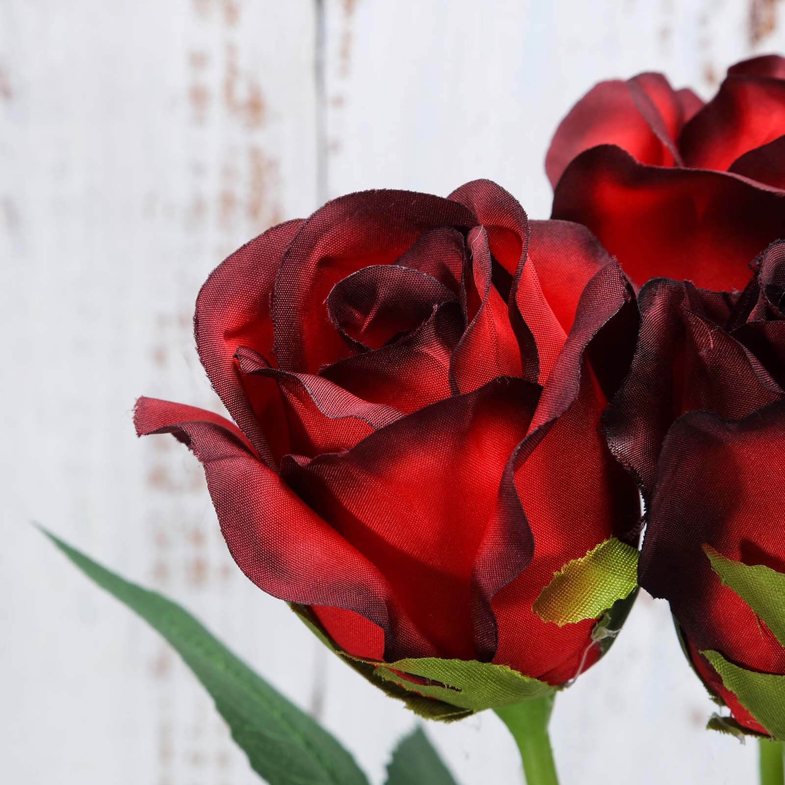 24Pcs Artificial Silk Roses with Red & Black Tips, 31