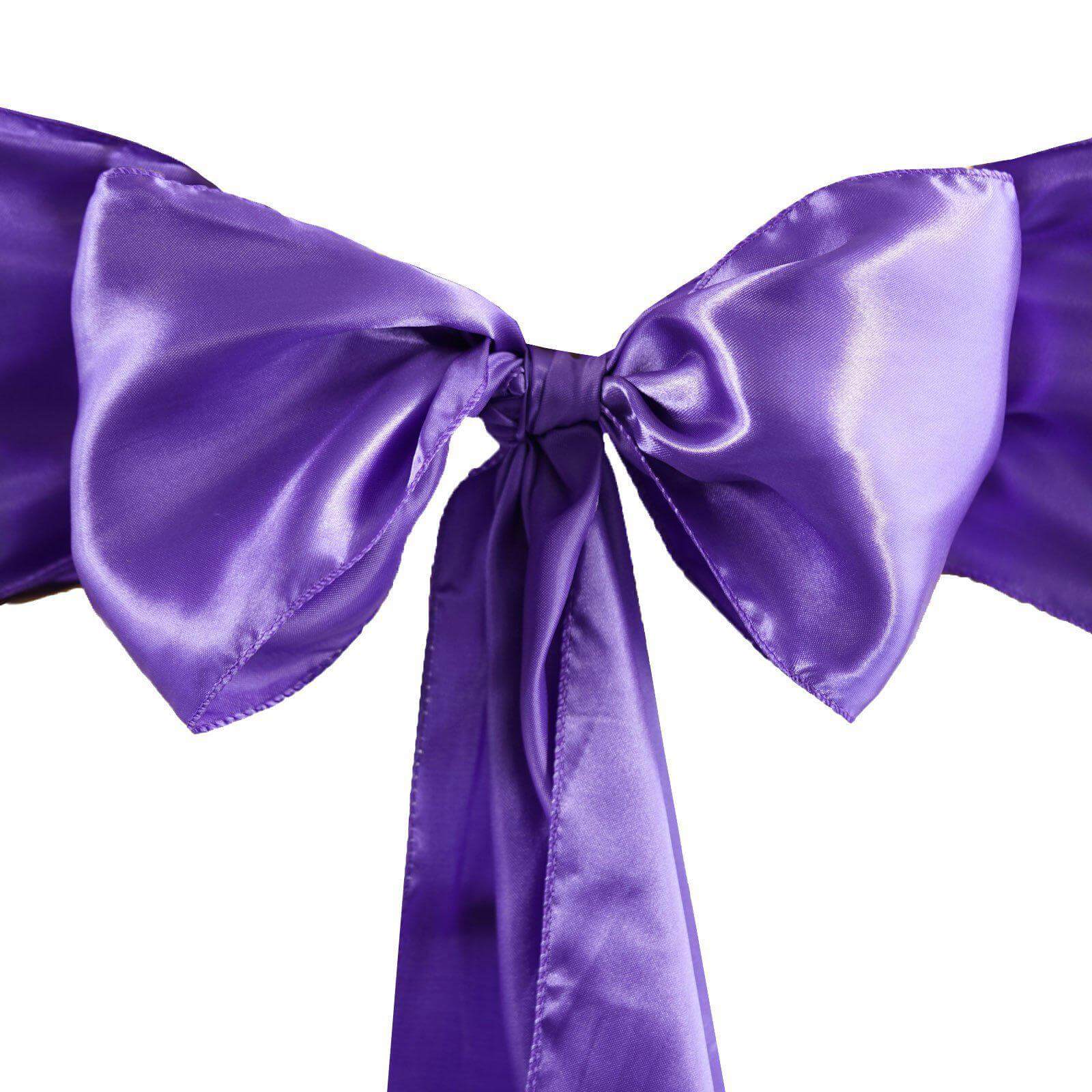 5-Piece Set of Purple Satin Chair Sashes - Durable, Shiny 6x106 Bows