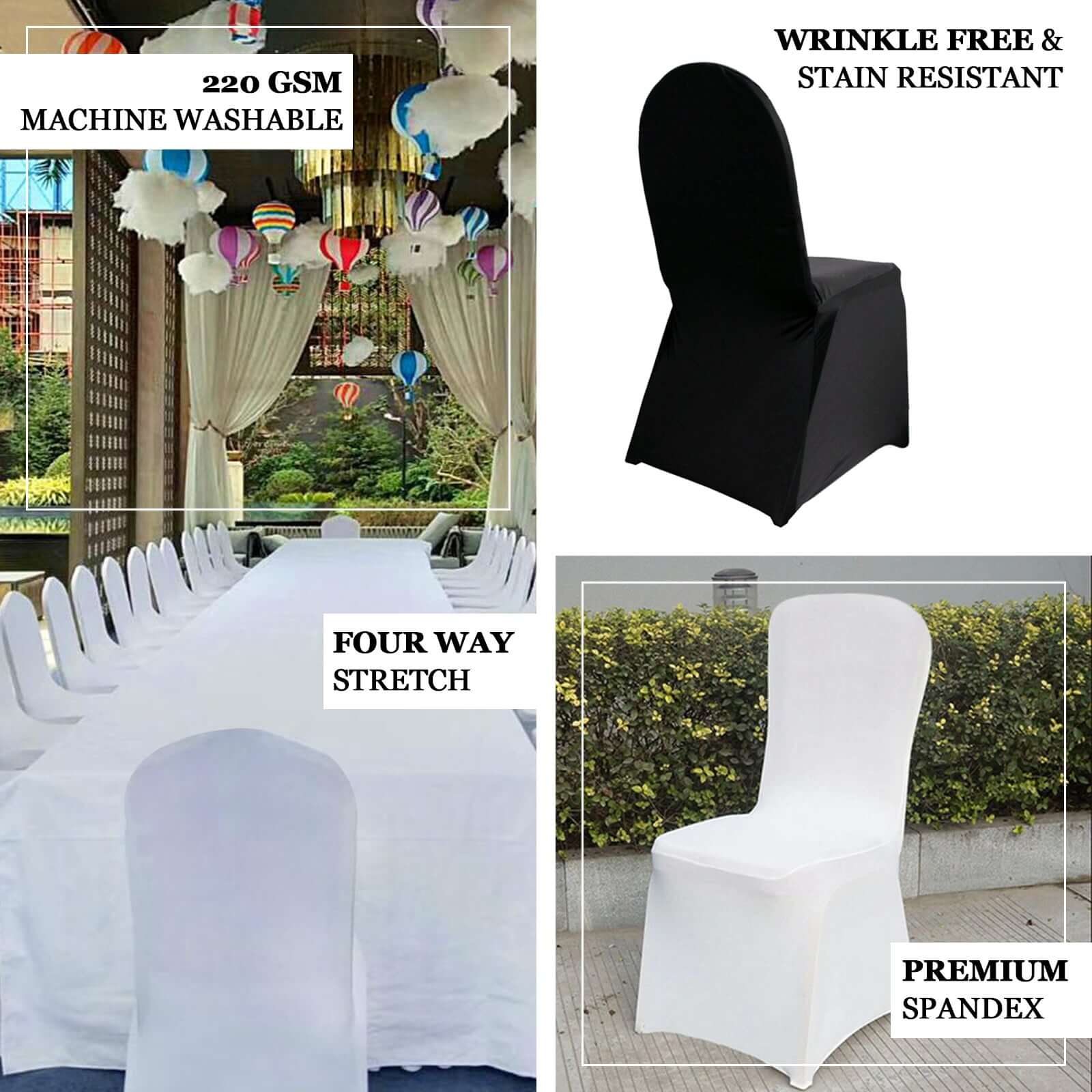 Black Premium Spandex Stretch Chair Cover with Foot Pockets for Banquets - 220GSM