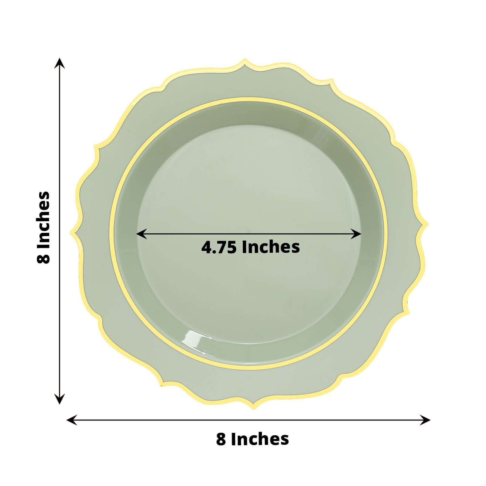 Hot Deal! 10-Pack Disposable Plastic Round Salad Plates in Sage Green with Gold Scalloped Rim, 8-Inch