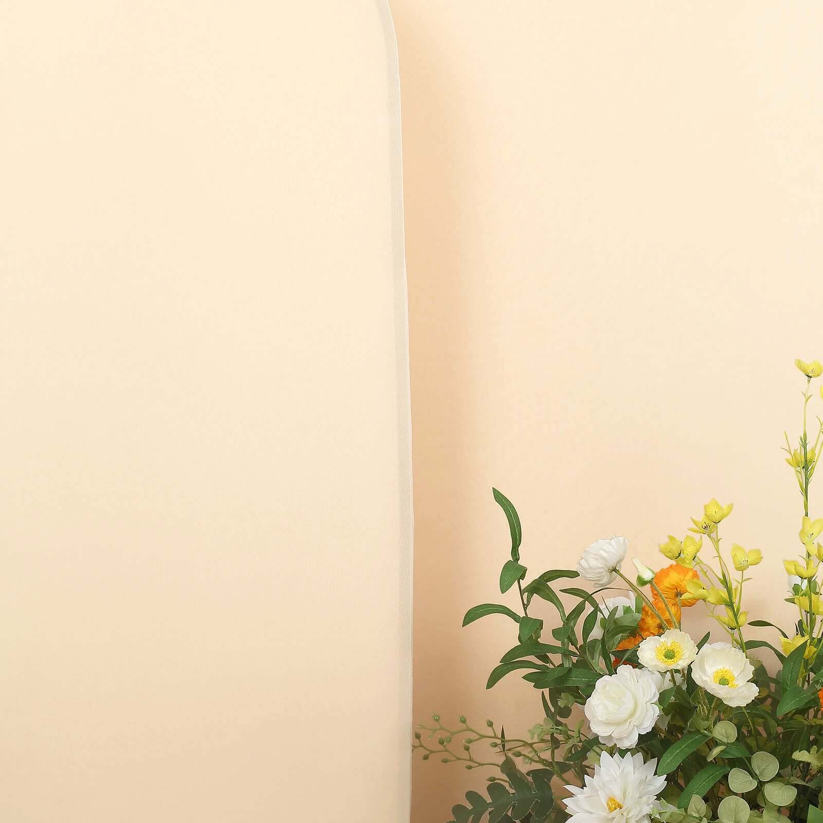 Hot Sale! Set of 4 Matte Beige Spandex Fitted Covers for Round Top Chiara Wedding Arch Stands in 4 Sizes
