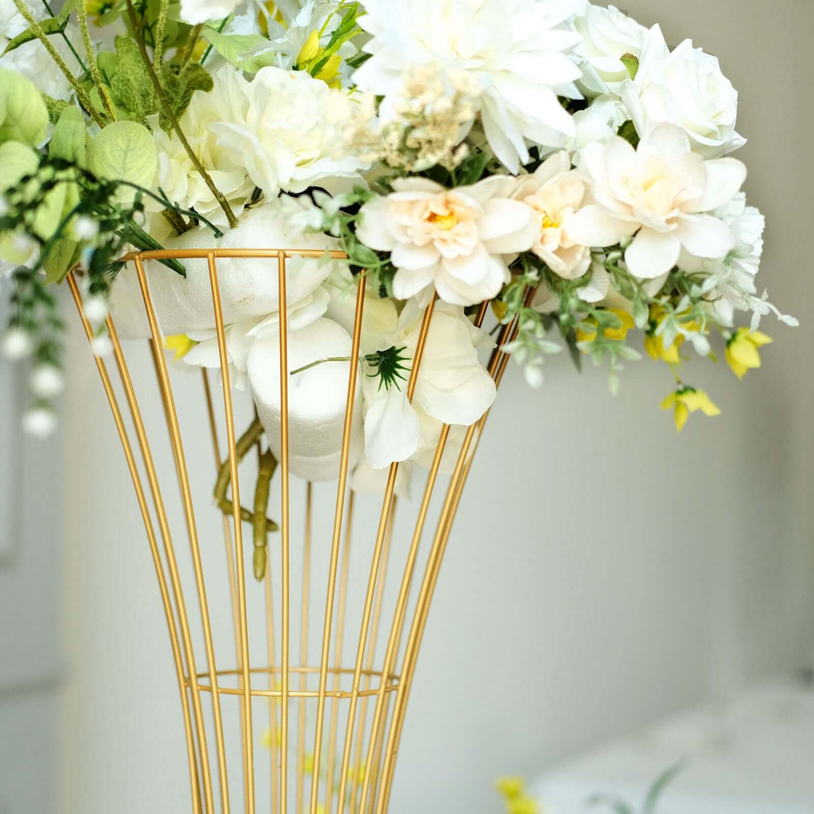 36-Inch Tall Gold Metal Hourglass Flower Stand - Ideal for Centerpieces