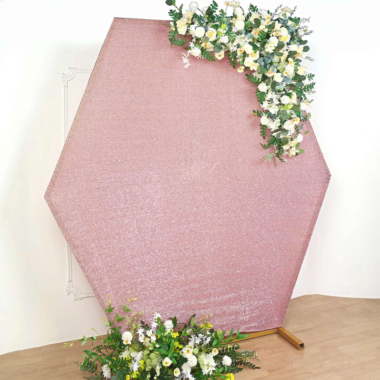 Special Offer! 8ft x 7ft Rose Gold Metallic Shimmer Tinsel Spandex Two - Sided Hexagon Wedding Arbor Backdrop Cover
