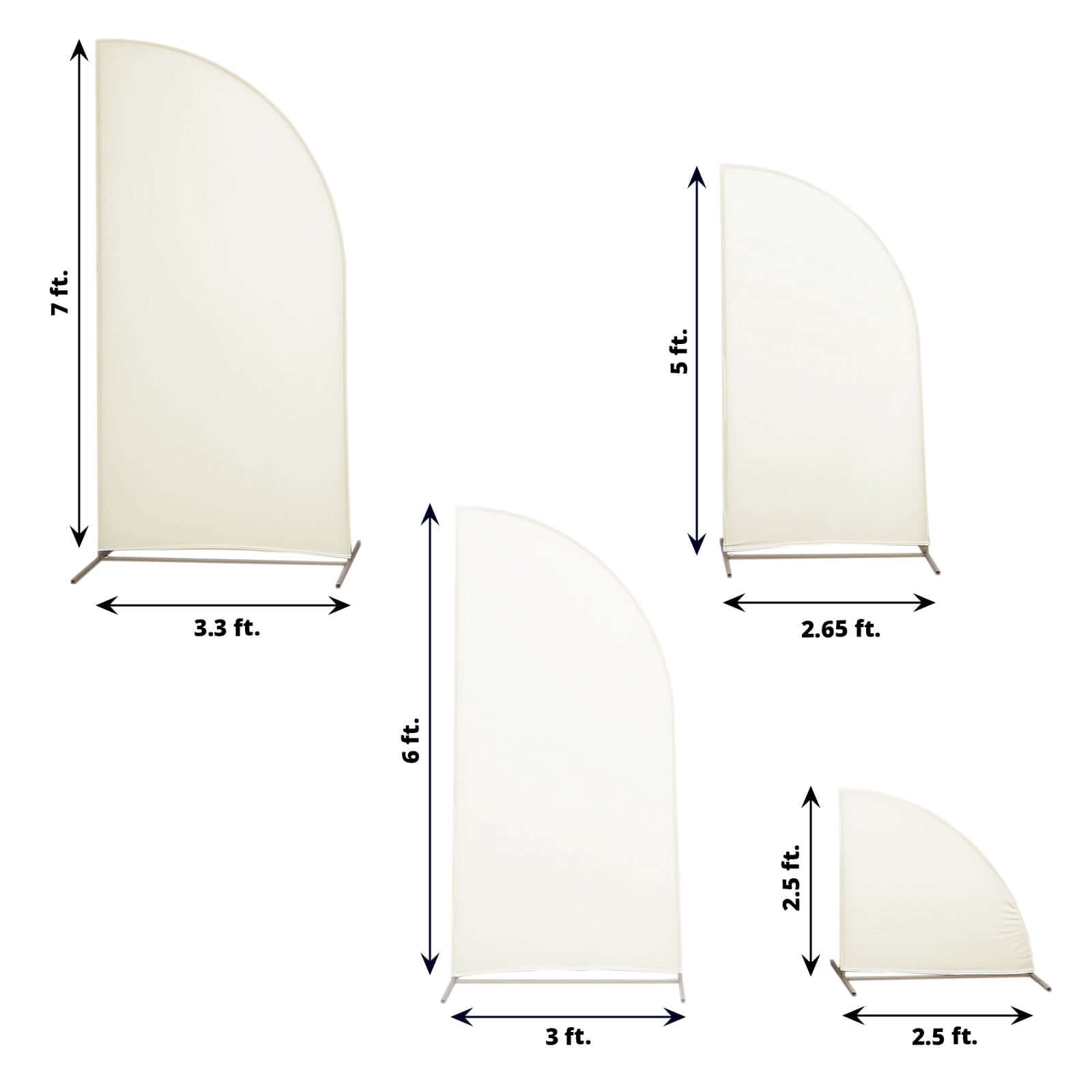 Get 4-Piece Matte Ivory Spandex Half Moon Wedding Arch Covers - Sizes 2.5ft - 7ft