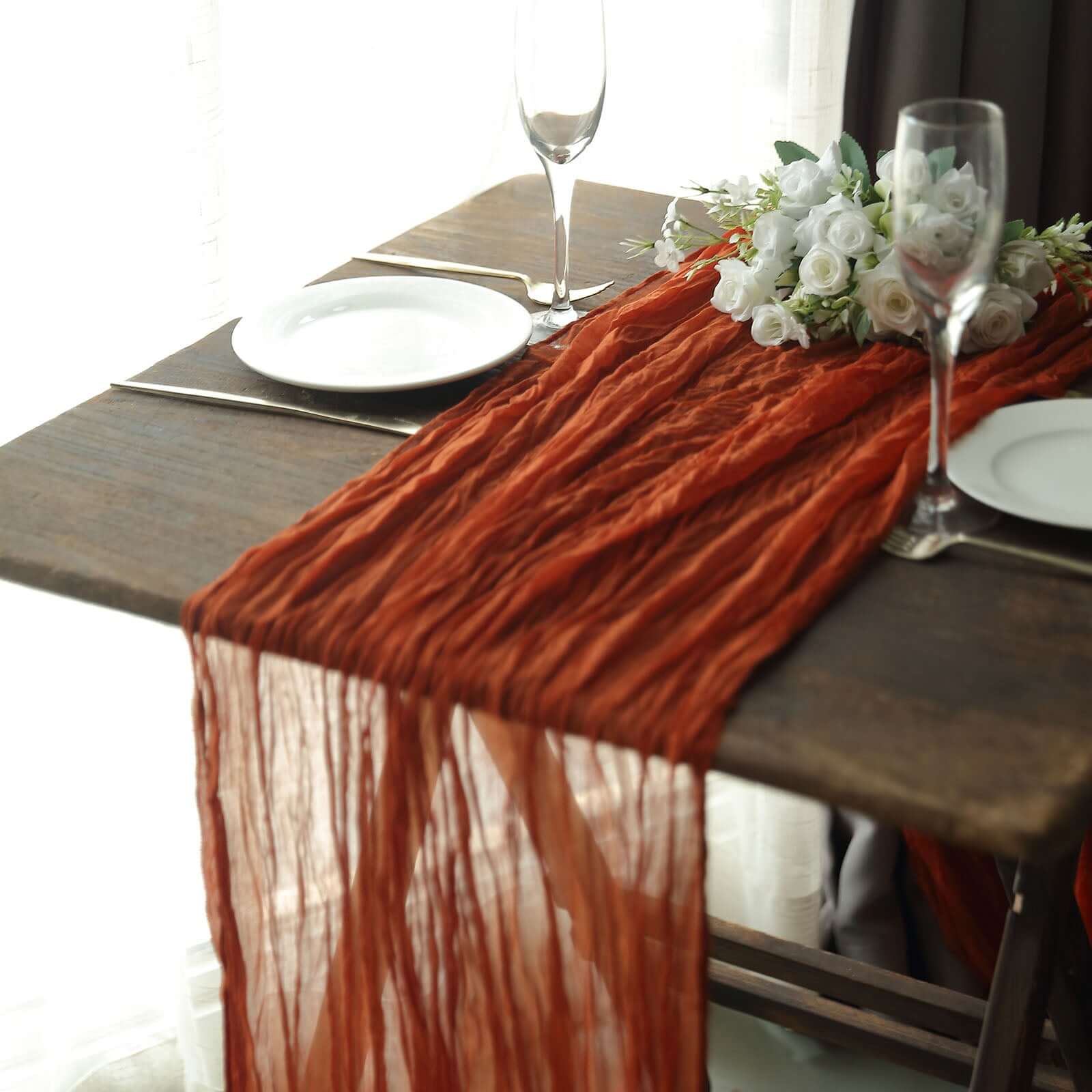 10ft Rustic Boho Terracotta (Rust) Gauze Cheesecloth Table Runner