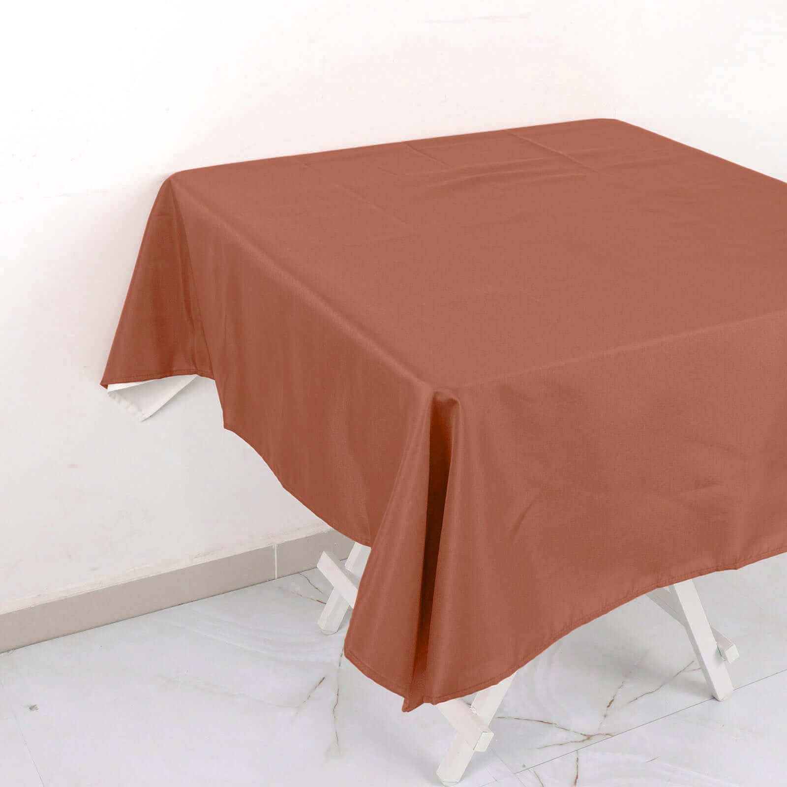 Wrinkle-Resistant & Durable 54x54 Polyester Square Terracotta (Rust) Tablecloth