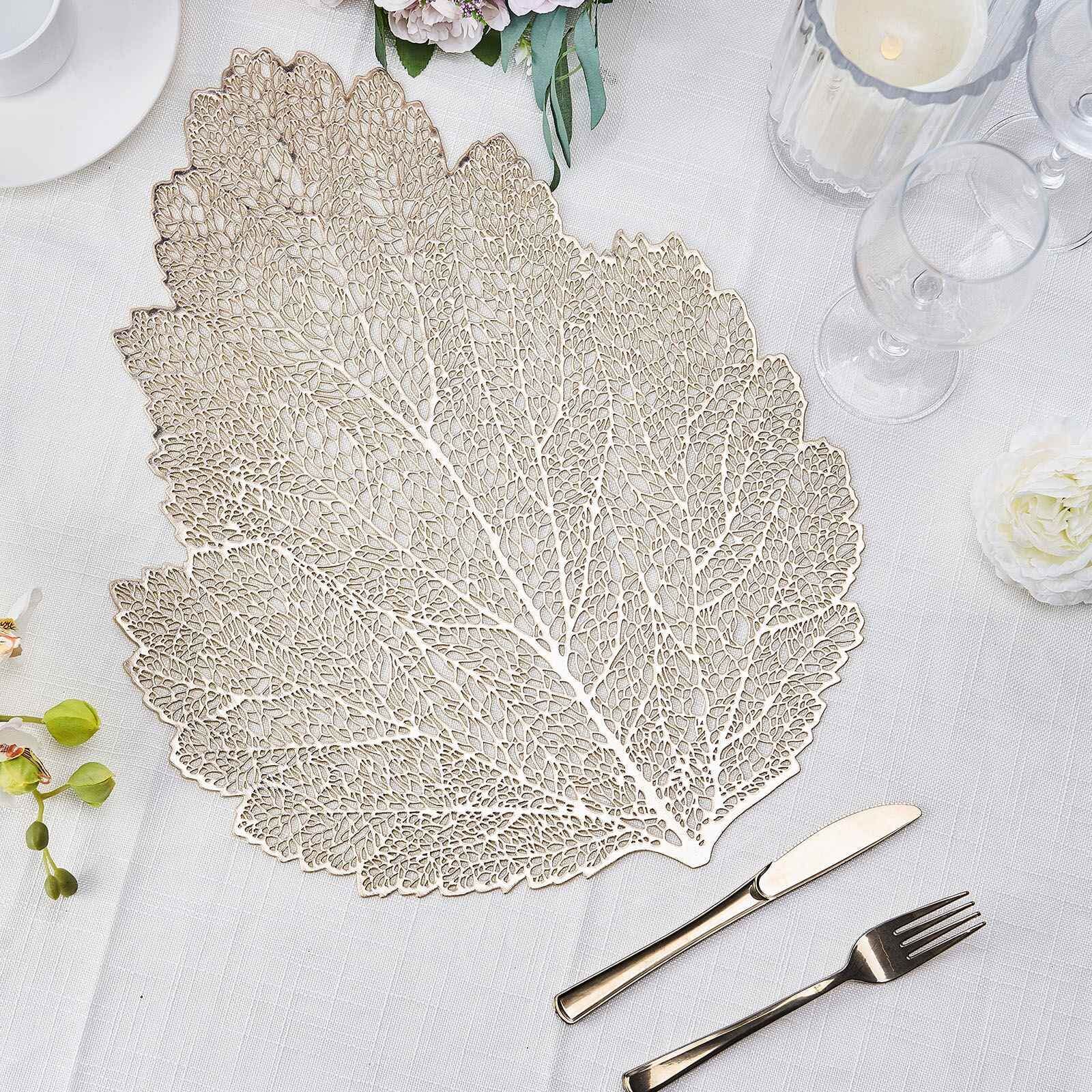 6-Piece Set of 18-Inch Gold Fall Leaf Non-Slip Vinyl Dining Placemats