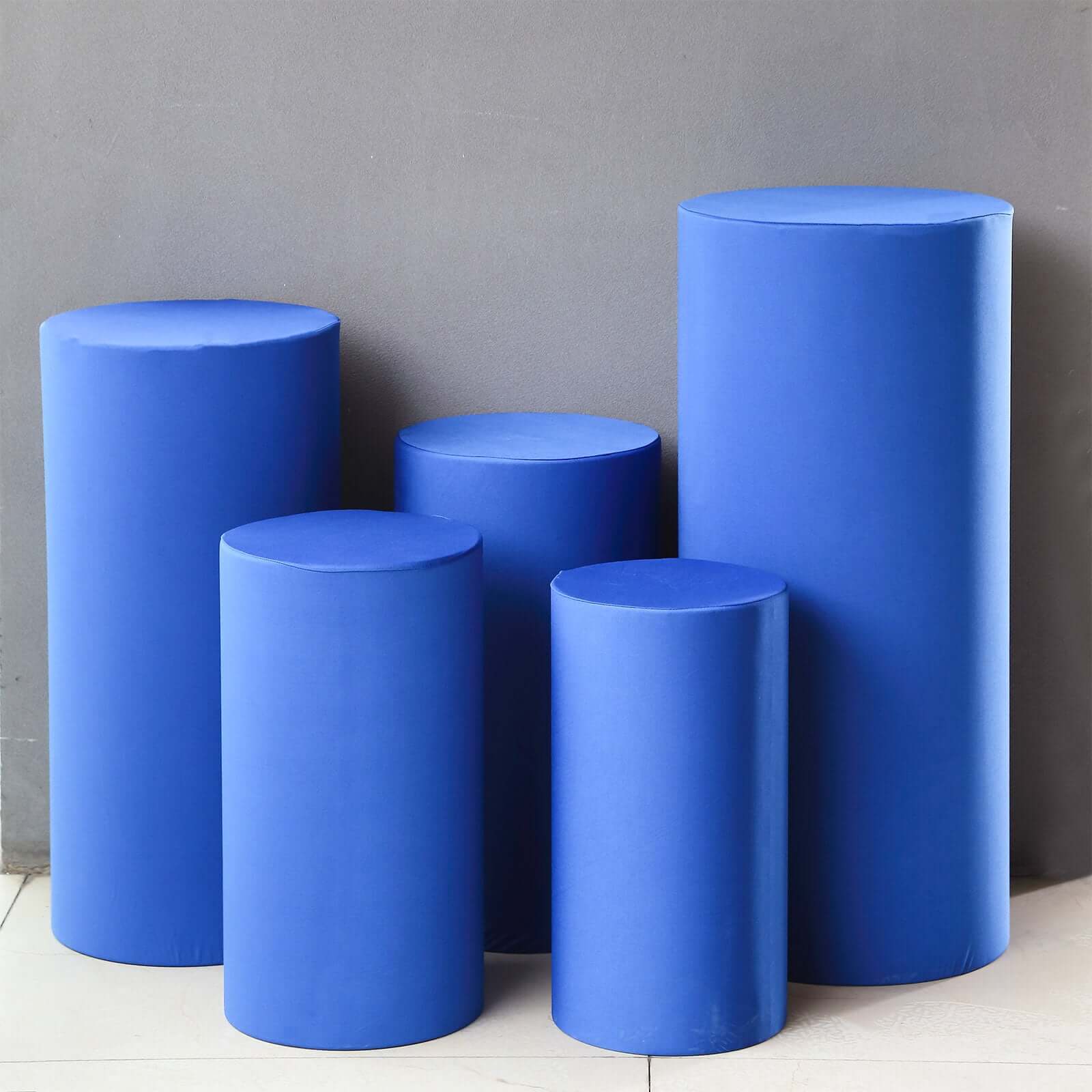 Hot Sale! Set of 5 Royal Blue Stretchable Spandex Cylinder Pedestal Stand Covers - 160 GSM