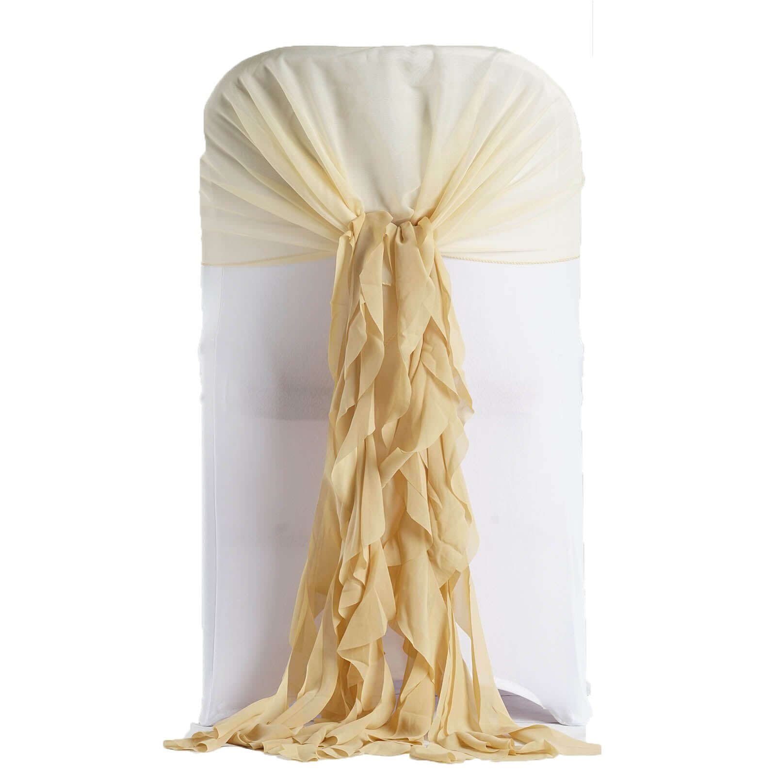 Stylish Champagne Chiffon Chair Sashes with Willow Ruffles - 1 Set