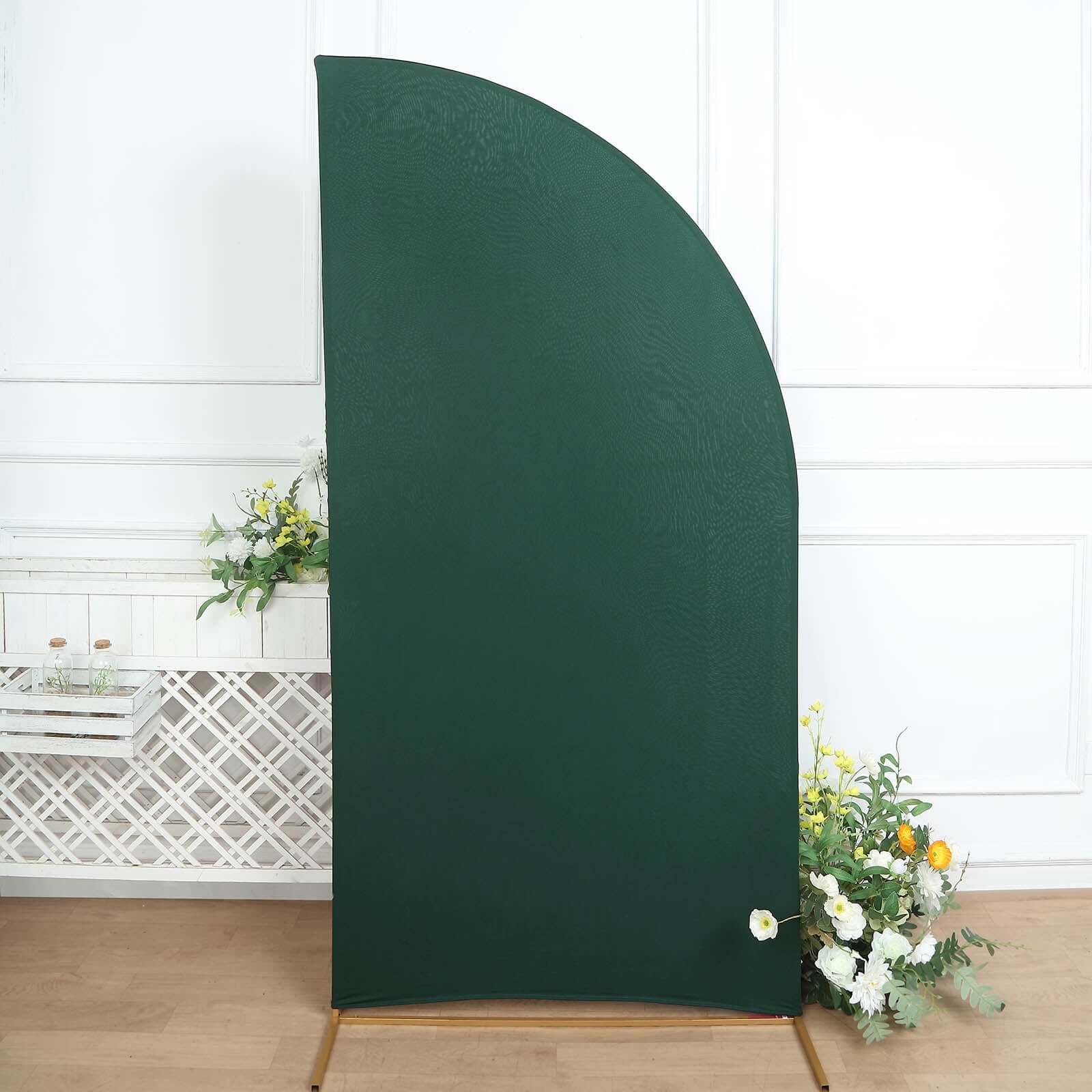 7ft Custom-Fitted Matte Hunter Emerald Green Spandex Half Moon Chiara Wedding Arch Backdrop Cover