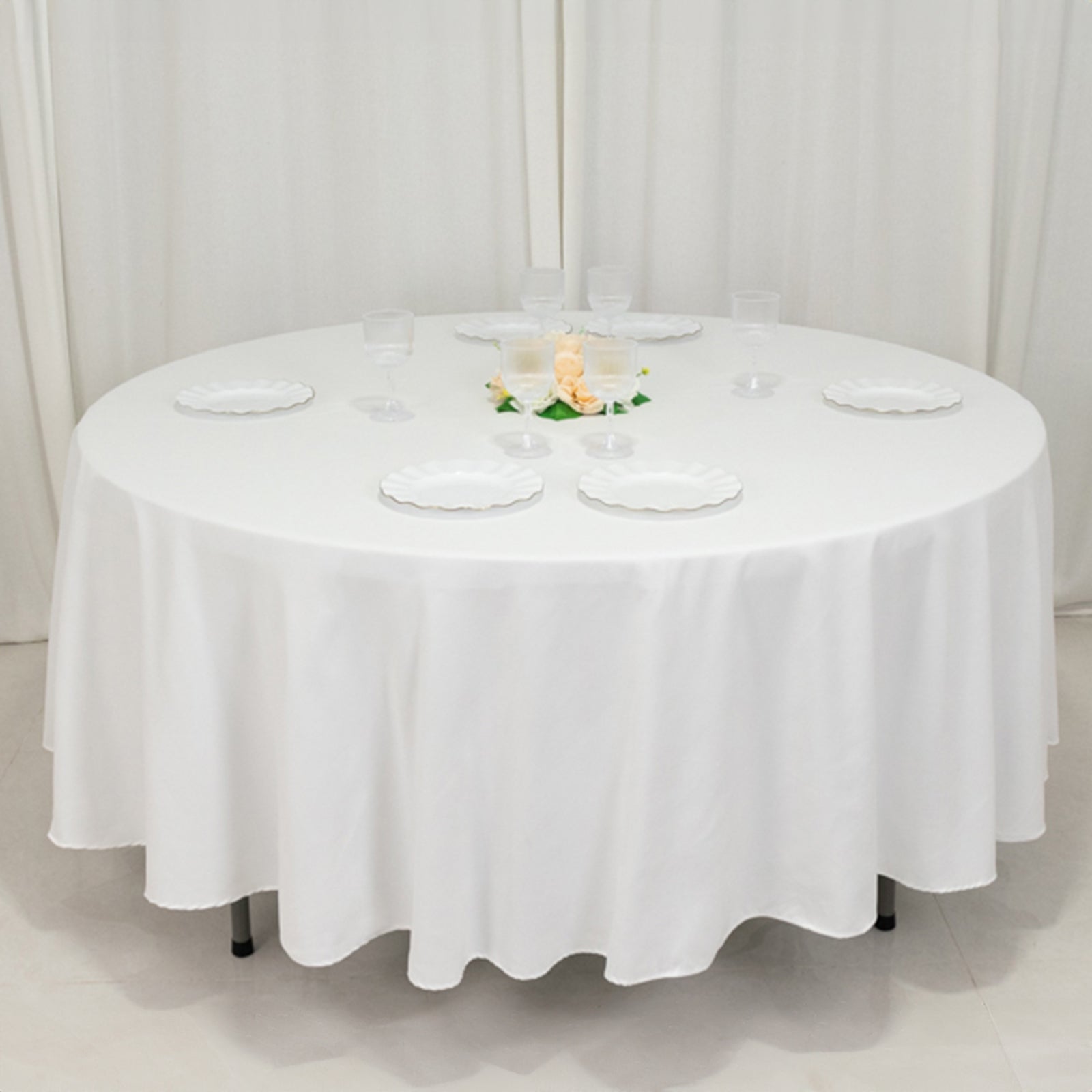Wrinkle-Resistant White 108-Inch Cotton Blend Round Tablecloth for Various Table Settings