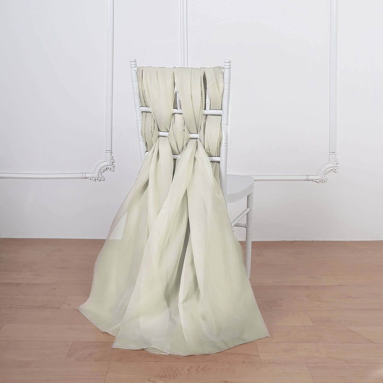 Set of 5 Premium Beige Chiffon Chair Sashes - Soft, Lightweight Designer Bows 22x78