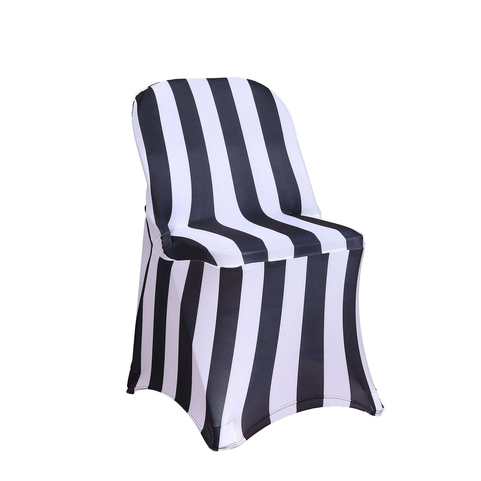 Black/White Vertical Striped 160GSM Stretch Spandex Slipcover for Folding Chairs with Foot Pockets