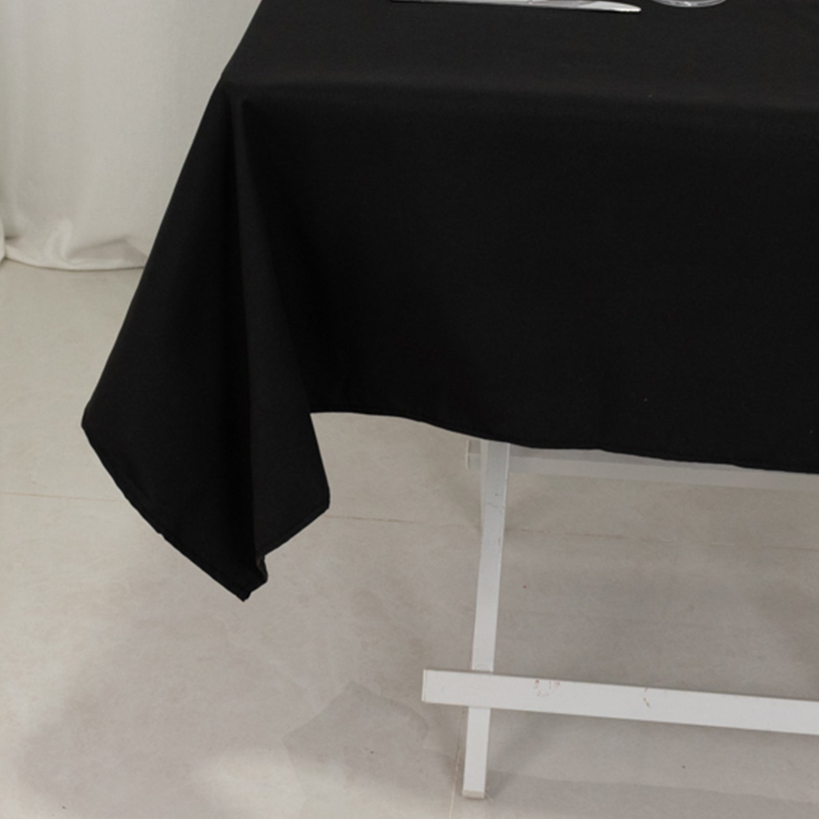 Wrinkle-Resistant Black Cotton Blend 54x54 Square Table Overlay for Modern Tables