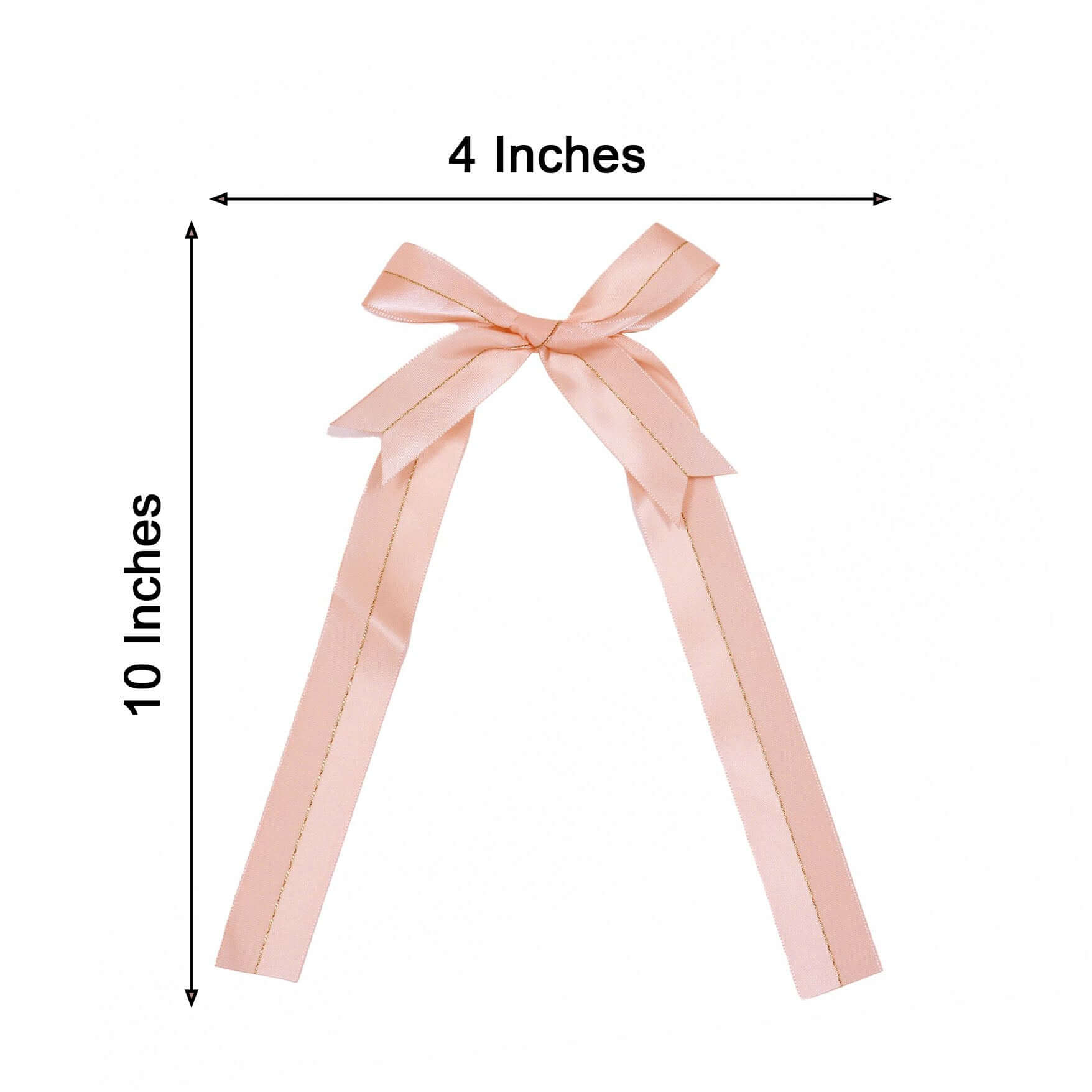 50 Pieces 10-Inch Blush Satin Pre-Tied Ribbon Bows with Gold Foil Lining for Party Decor